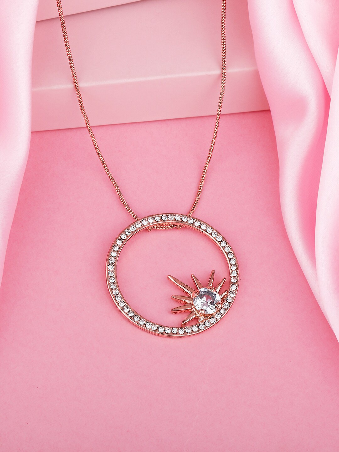 

Estele Rose Gold-Plated Stone-Studded Pendant With Chain