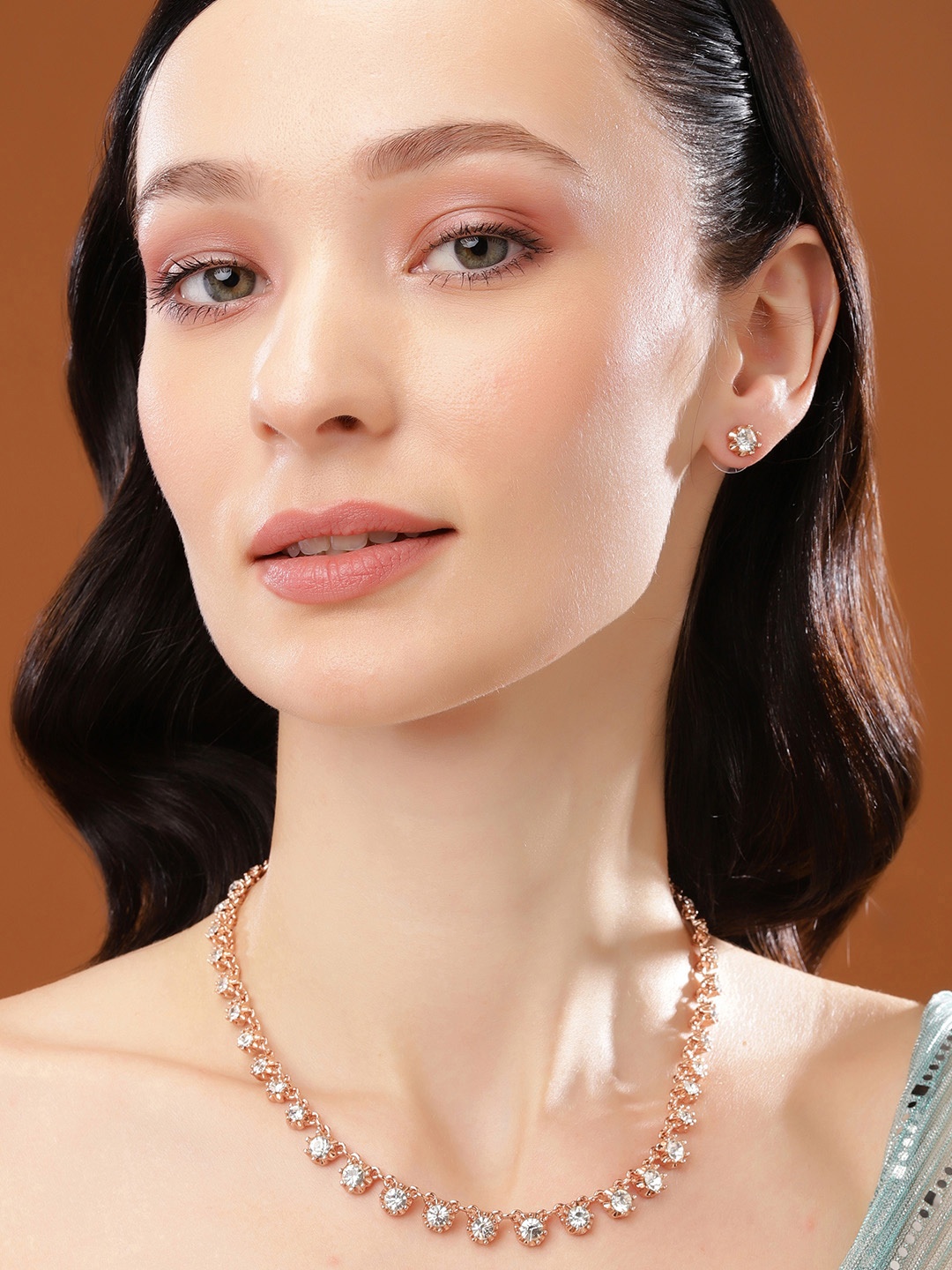 

Estele Rose Gold Plated Sparkling Necklace Set, White