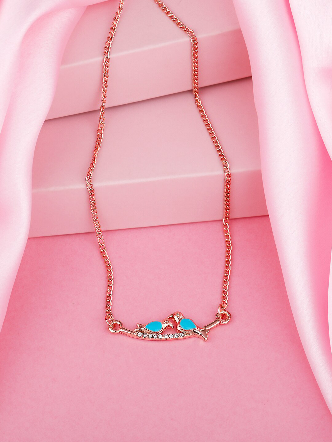 

Estele Rose Gold-Plated Stone-Studded Pendant With Chain