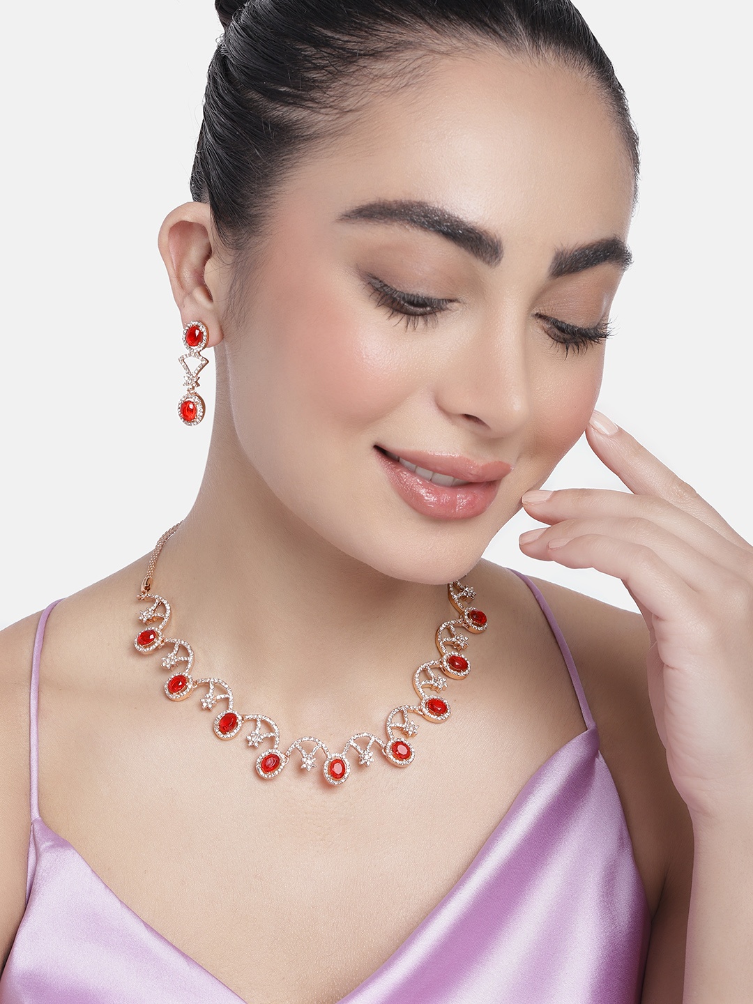 

Estele Rose Gold Plated Gorgeous Necklace Set with Crystals
