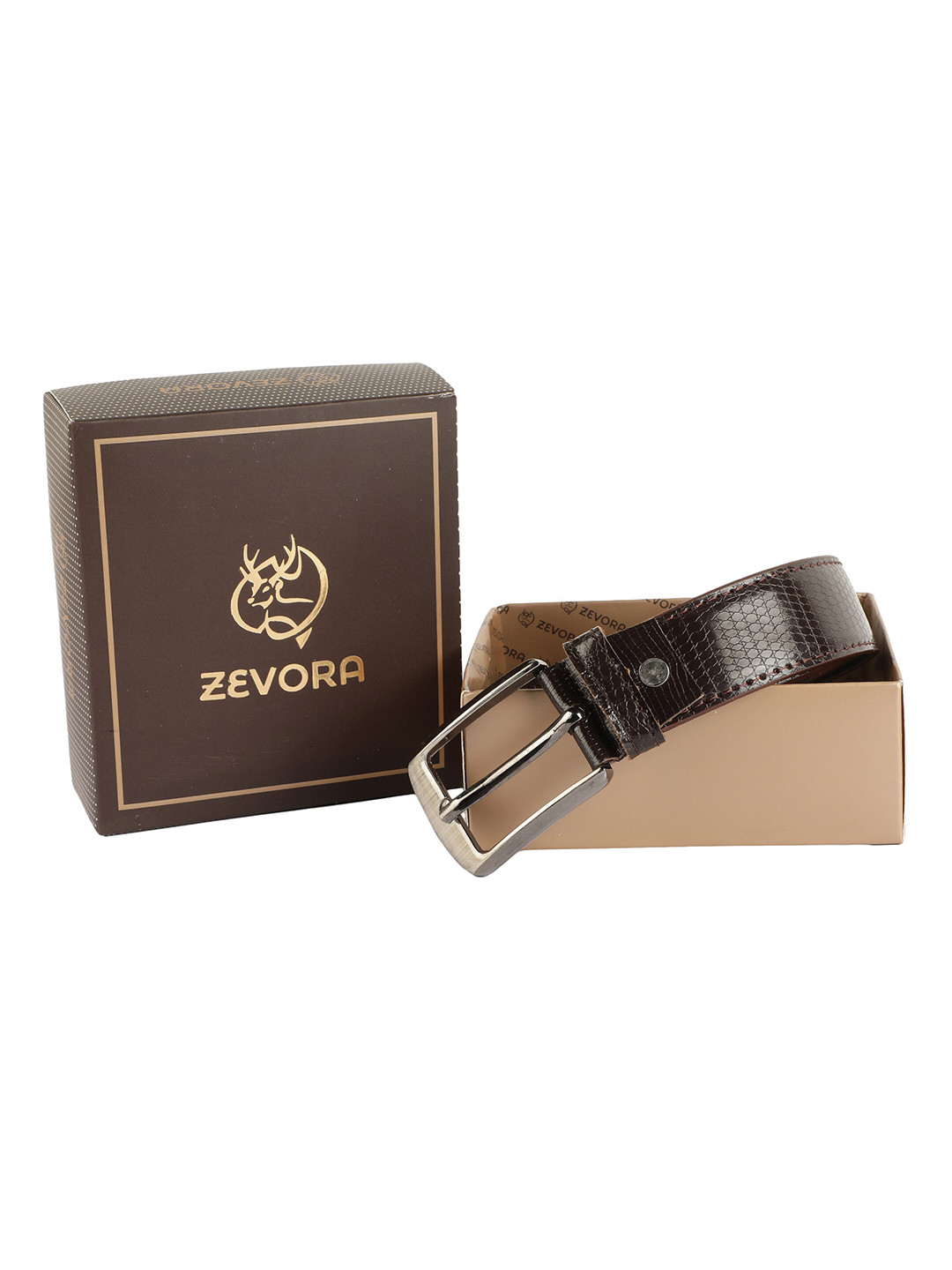

ZEVORA Men Leather Wide Belt, Brown