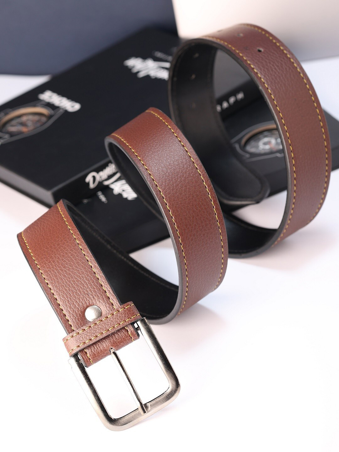 

ZEVORA Men Leather Wide Belt, Brown