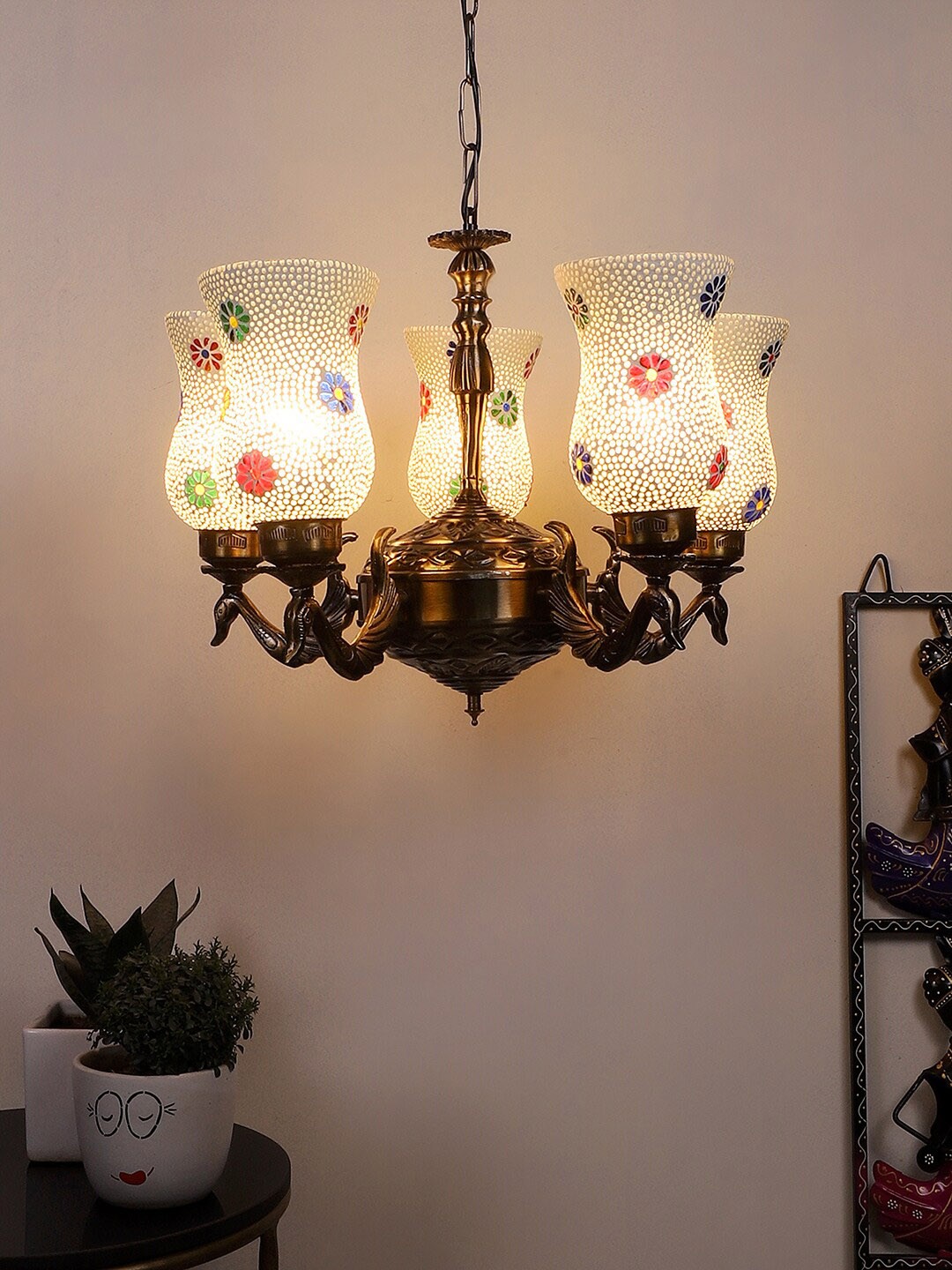 

Devansh White & Red Mosaic Design Glass Ceiling Lamp