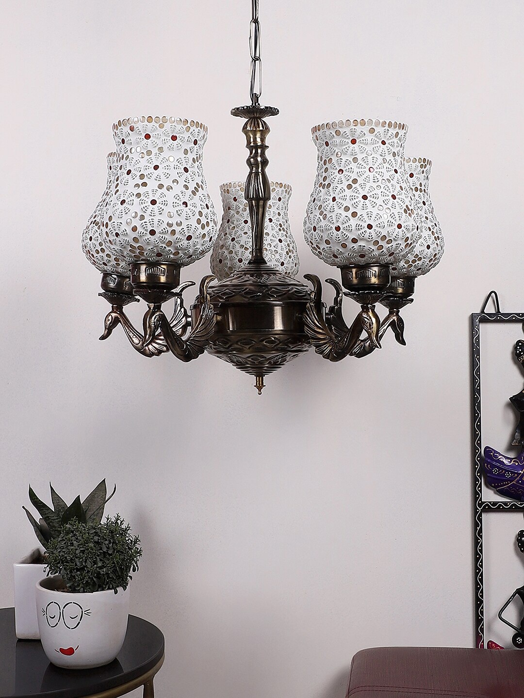 

Devansh White & Red Mosaic Design Glass Ceiling Lamp