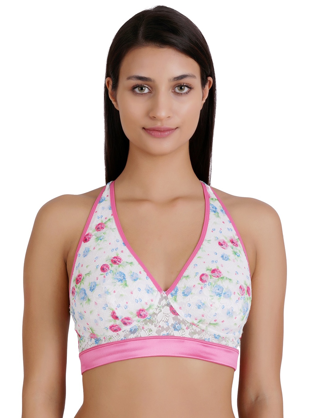 

Zivame White & Pink Lace Non-Wired Non Padded Everyday Bra