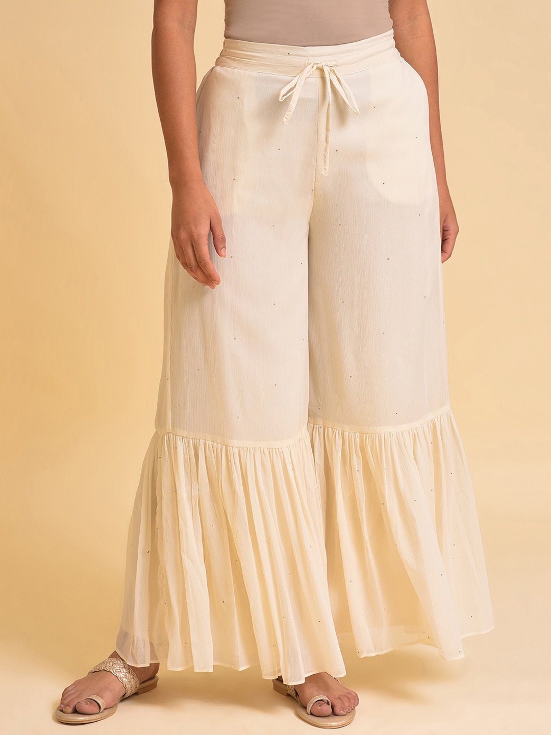 

W Women Flared Fit Mid Rise Palazzo, White