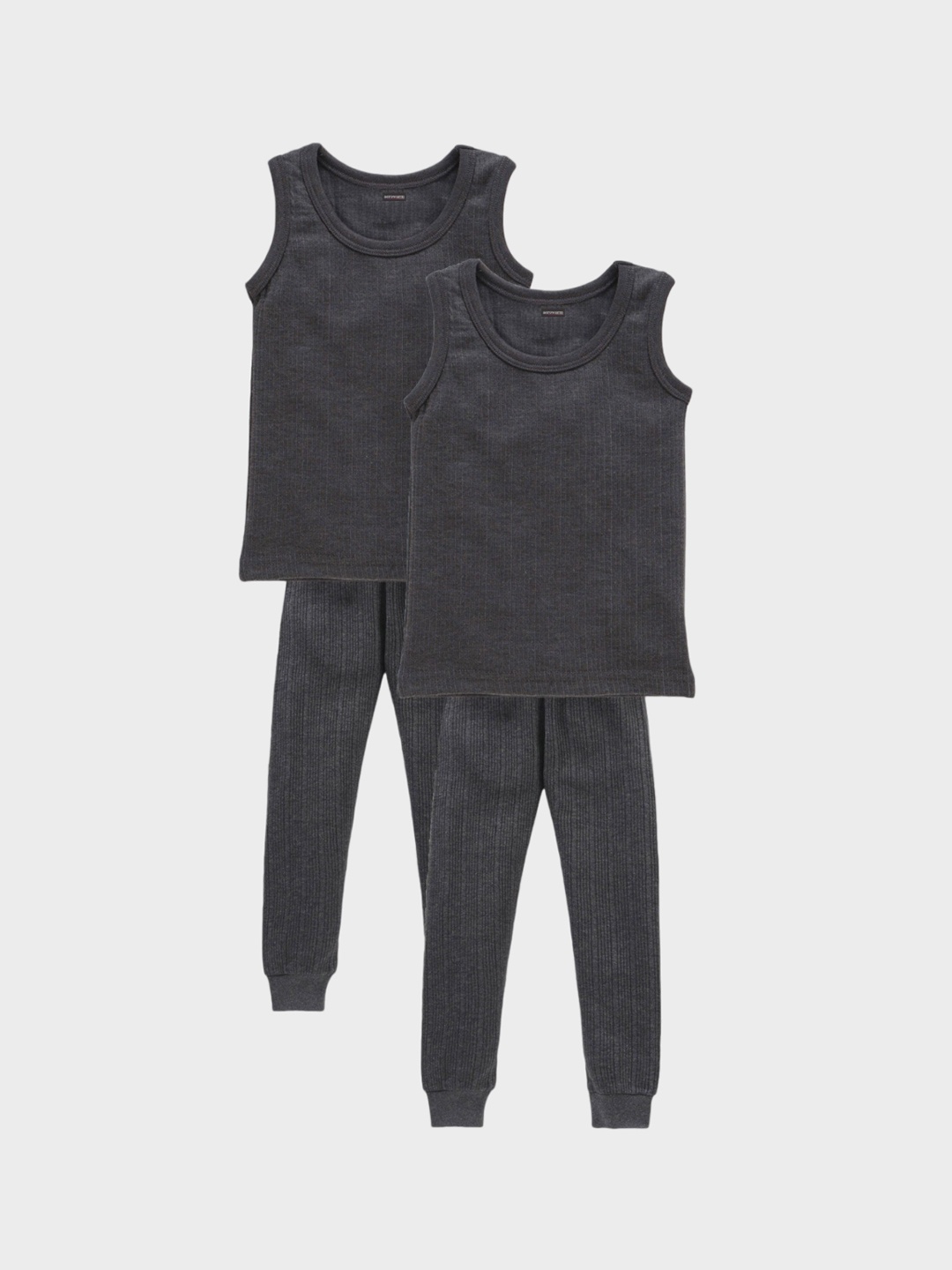

Aerowarm Kids Pack Of 2 Ribbed Round Neck Thermal Set, Charcoal