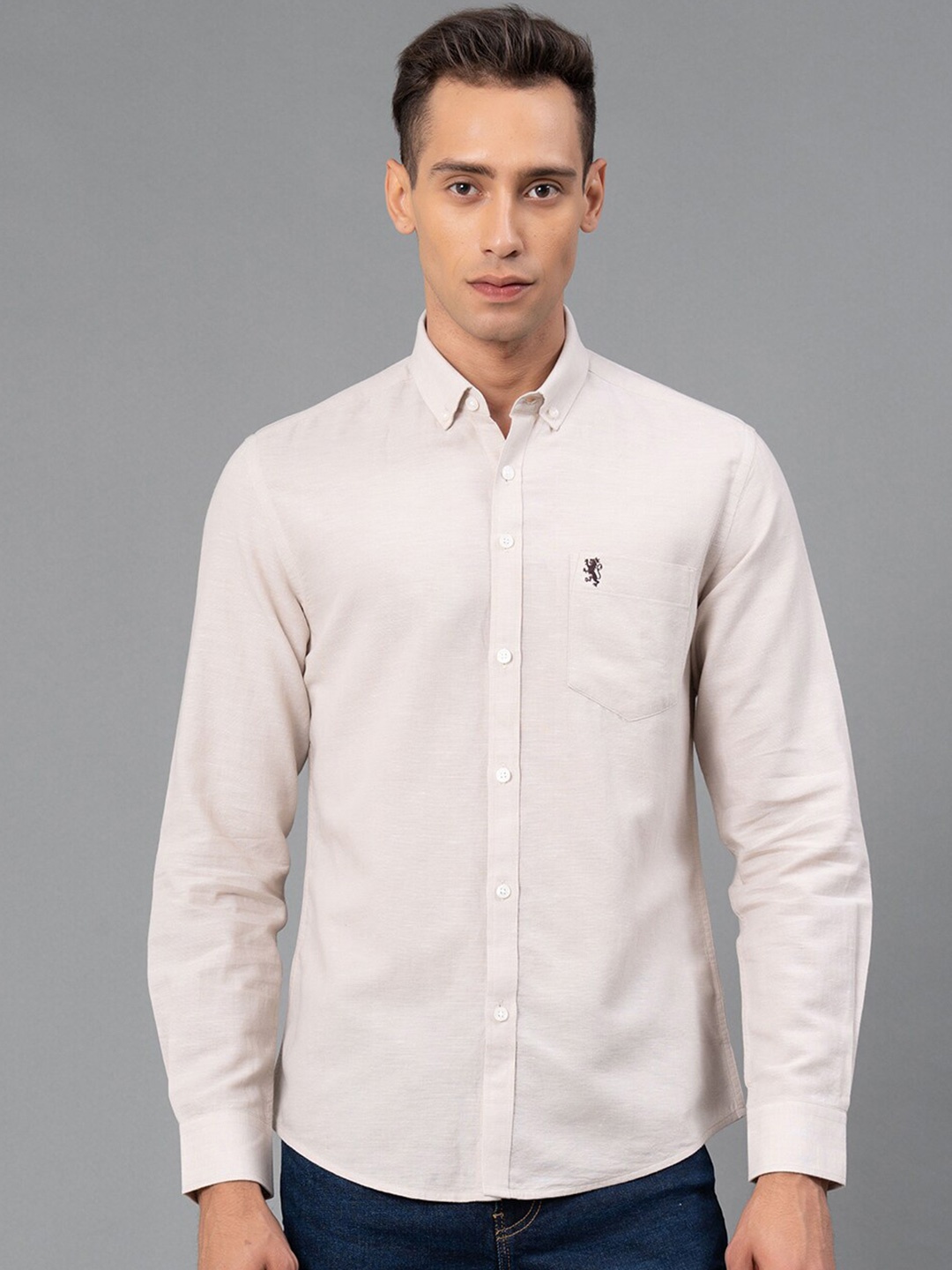 

Red Tape Men Beige Solid Opaque Cotton Linen Shirt