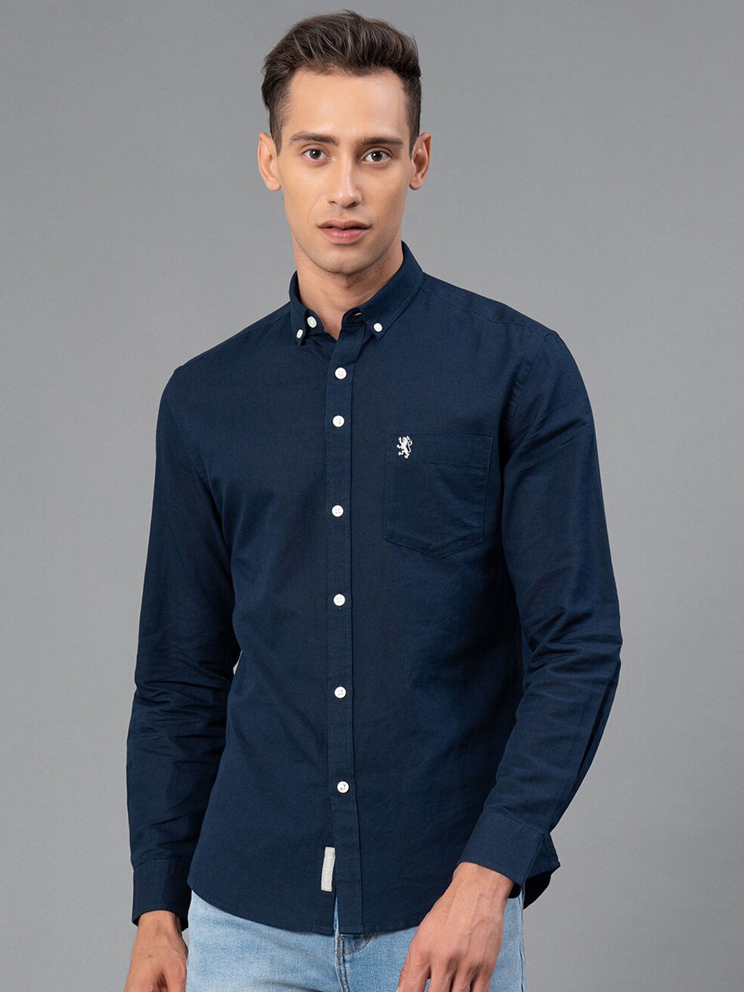 

Red Tape Men Solid Opaque Cotton Linen Shirt, Navy blue