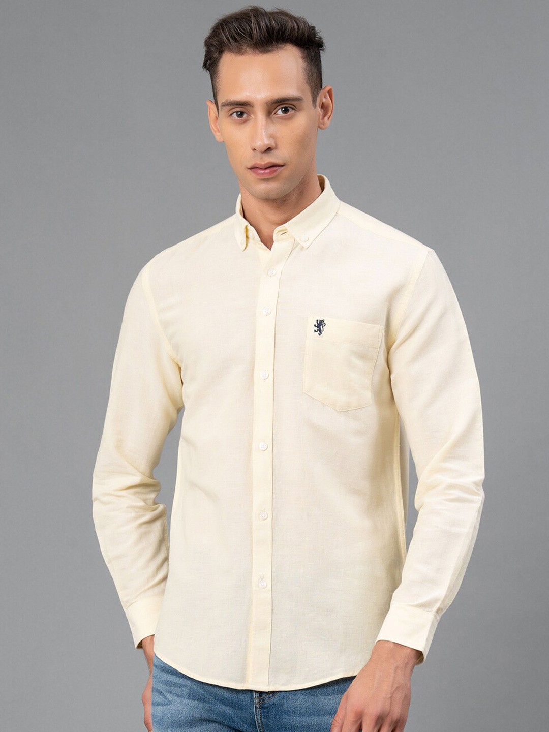 

Red Tape Men Solid Linen Shirt, Yellow