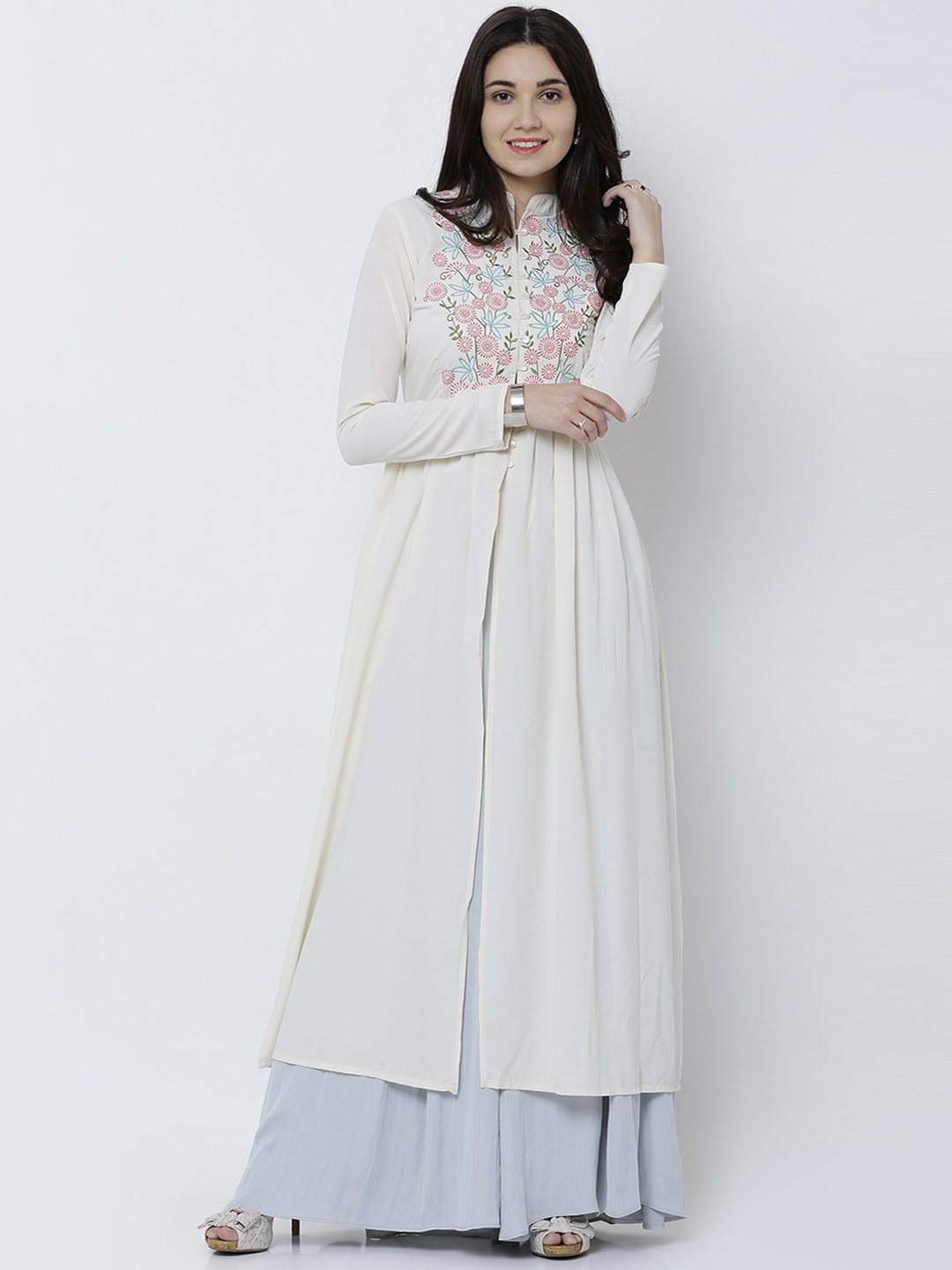 

Vishudh Women Cream-Coloured Solid Anarkali Kurta