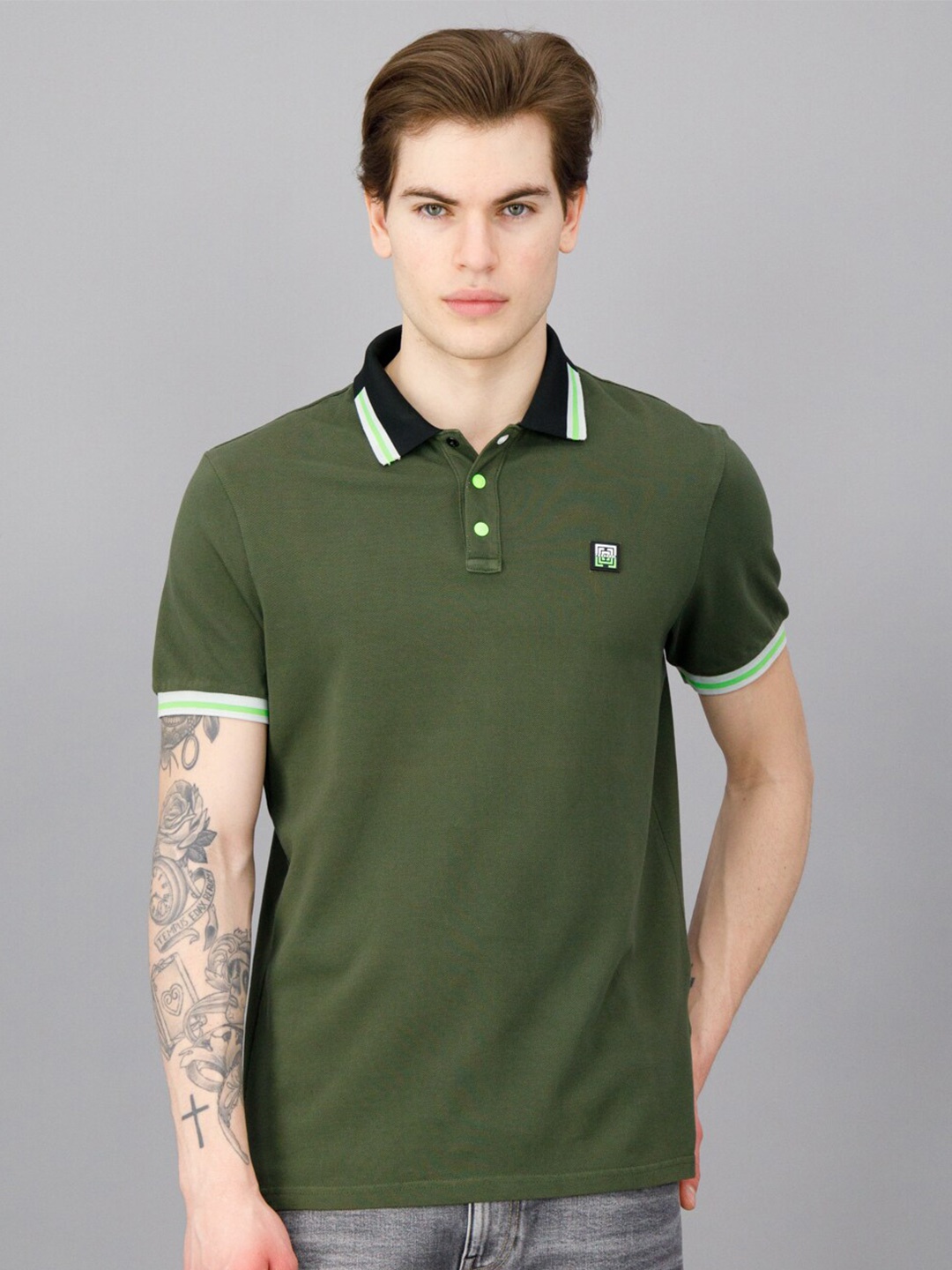 

FREESOUL Polo Collar Pure Cotton T-shirt, Olive