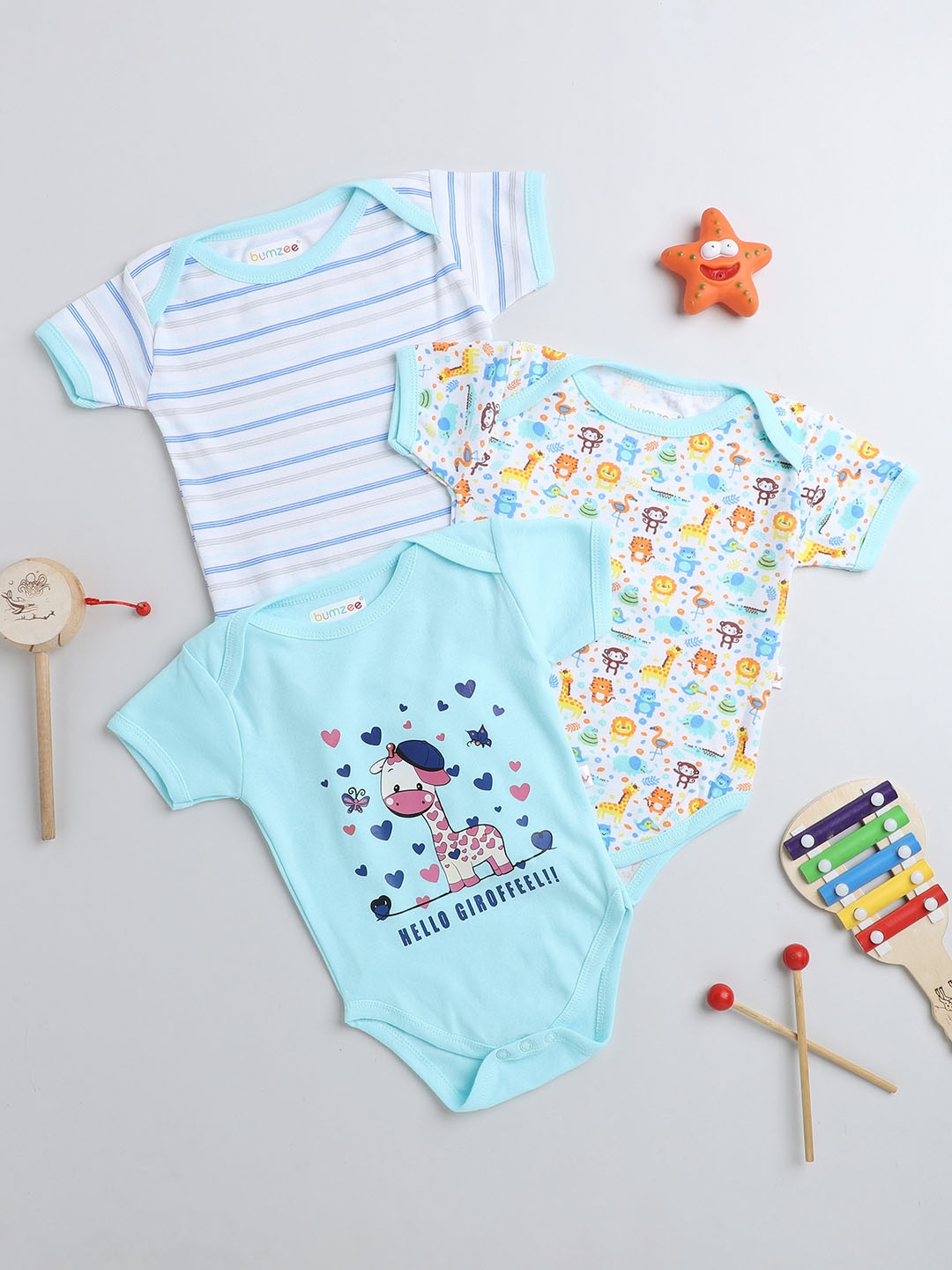

BUMZEE Infant Girls Pack Of 3 Cotton Bodysuits, Green