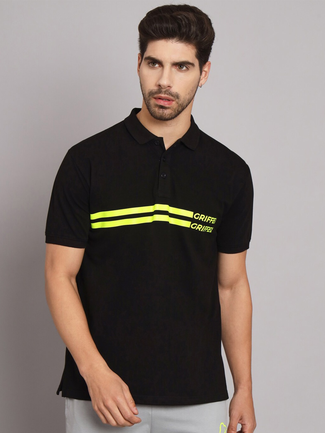 

GRIFFEL Polo Collar Cotton T-shirt, Black