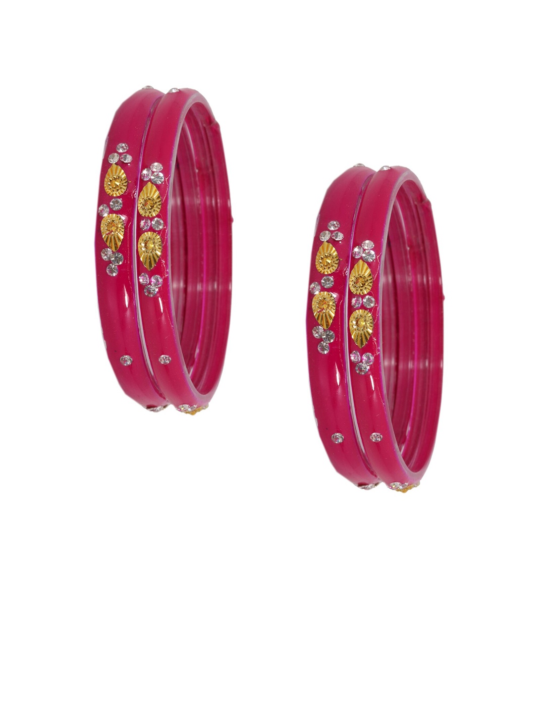 

NMII Set Of 4 Zircon-Studded Glossy Finished Glass Bangles, Magenta