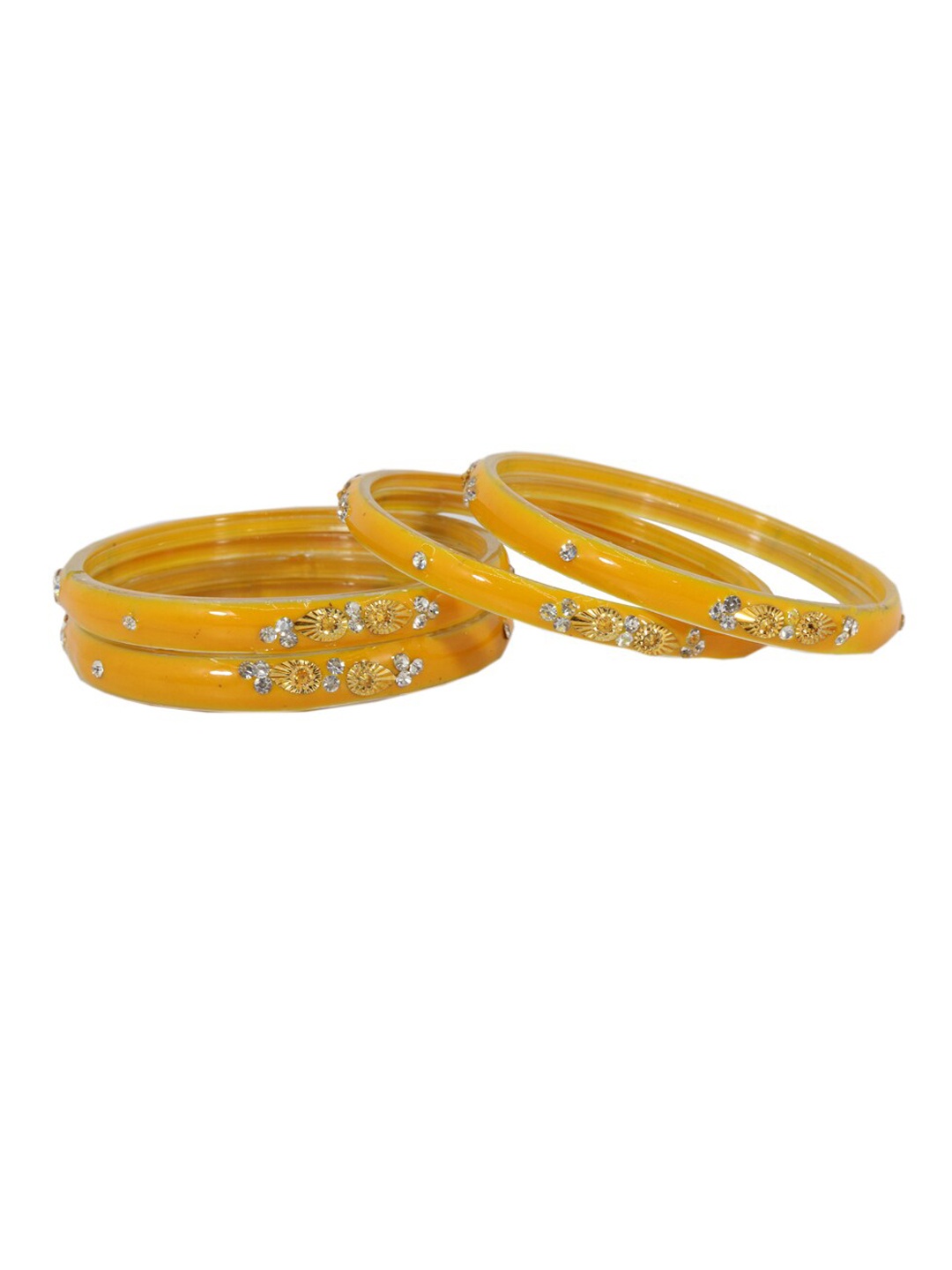 

NMII Set Of 4 Zircon Gemstone Studded Glass Kada Bangles, Yellow
