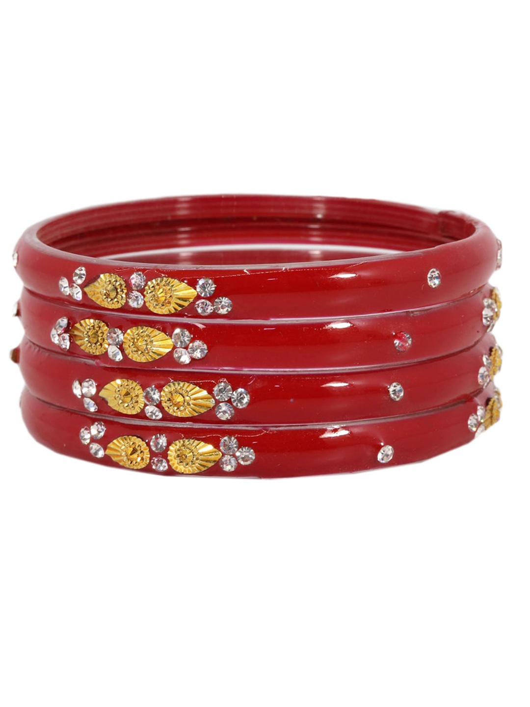 

NMII Set Of 4 Stone-Studded Glass Bangles, Red