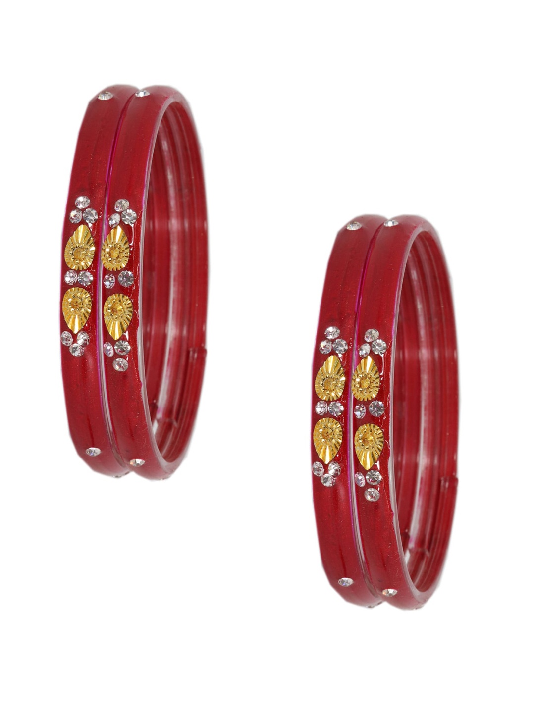 

NMII Set Of 4 Zircon-Studded Glossy Finished Glass Bangles, Red