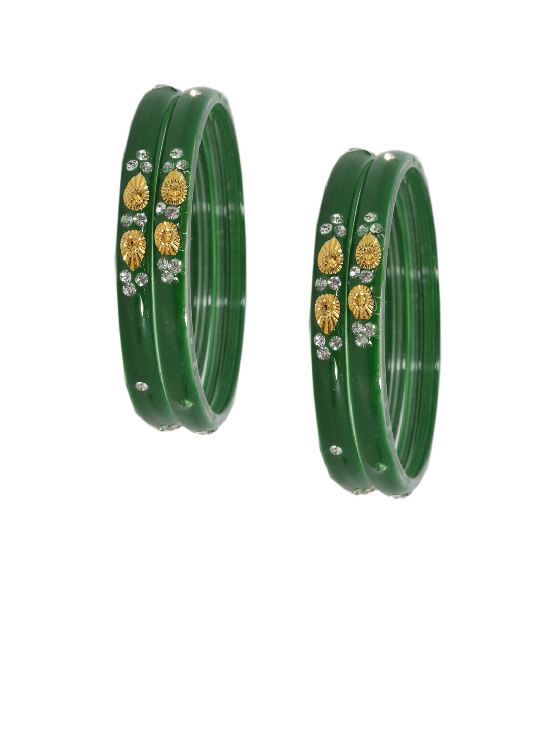 

NMII Set Of 4 Zircon-Studded Glossy Finished Glass Bangles, Green