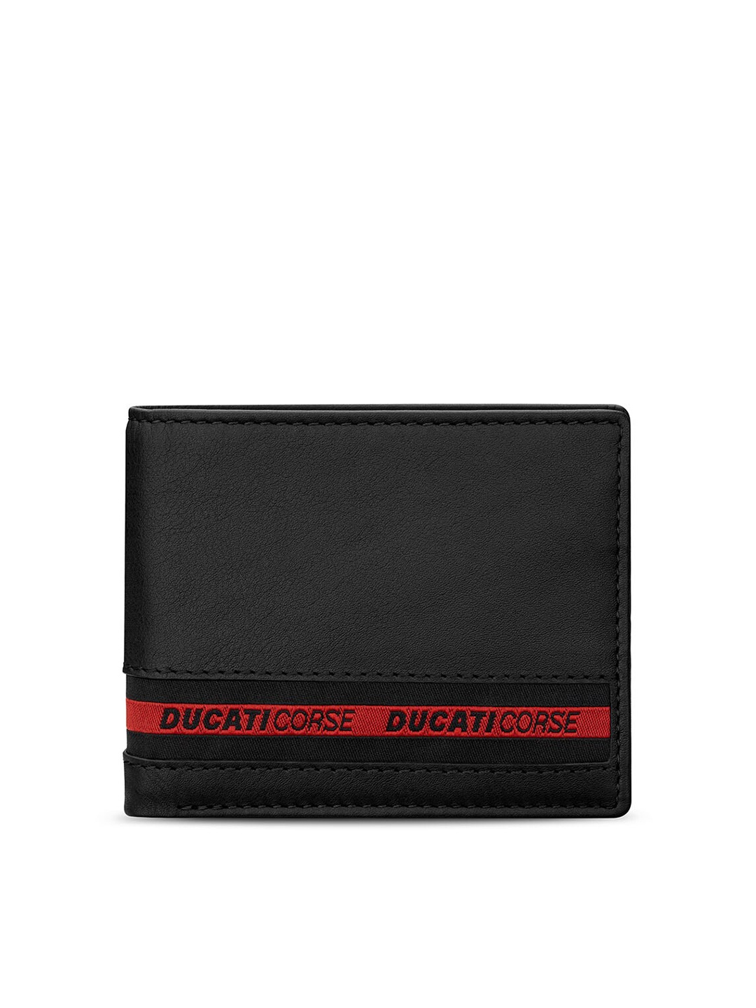 

DUCATI CORSE Men Textured Leather Two Fold Wallet, Black