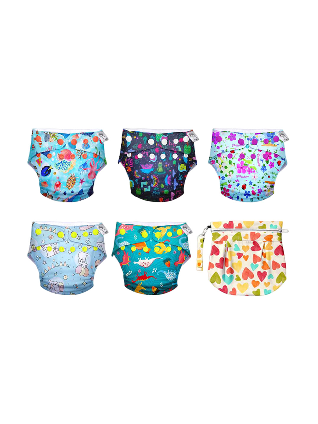 

SuperBottoms Kids Set Of 5 Printed UNO Waterproof Swim Diaper Outer Shells With Travel Bag, Blue