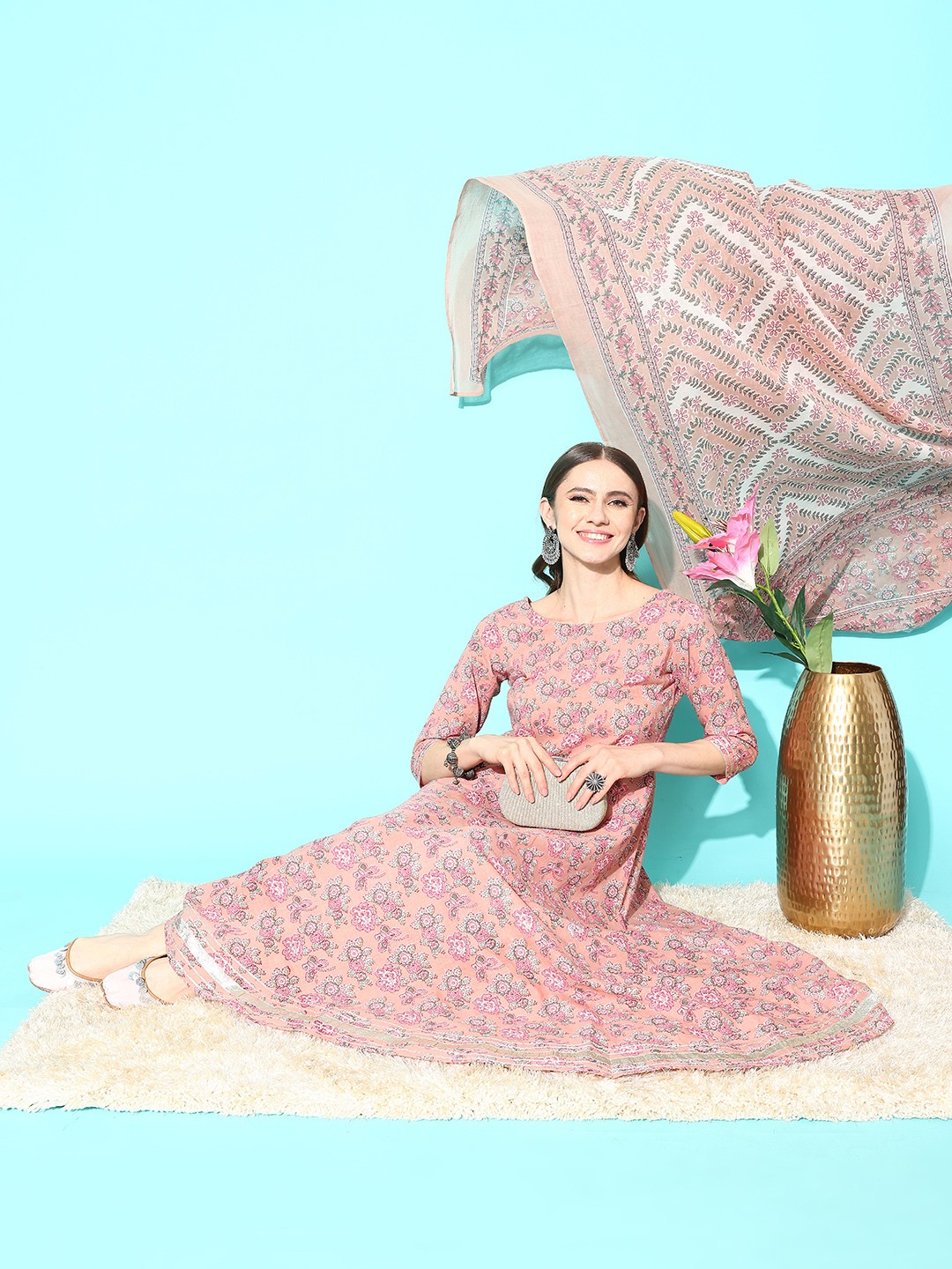 

Nayo Floral Printed Regular Gotta Patti Pure Cotton Kurta with Trousers & Dupatta, Mauve