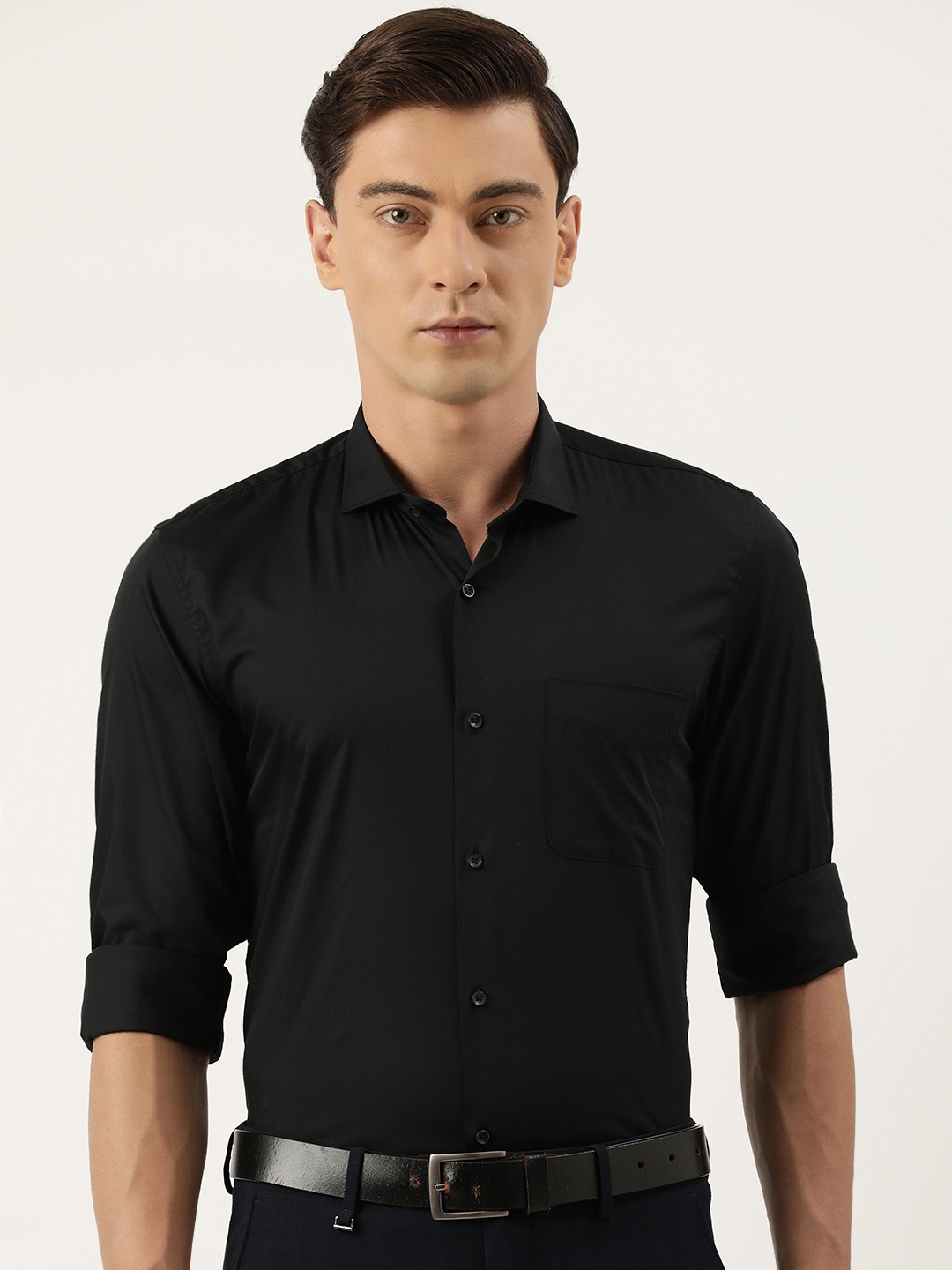 

Peter England Men Slim Fit Opaque Formal Shirt, Black
