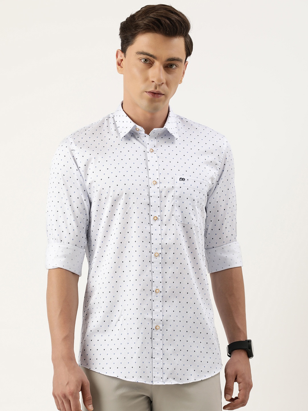 

Peter England Men Slim Fit Polka Dot Opaque Printed Casual Shirt, Blue