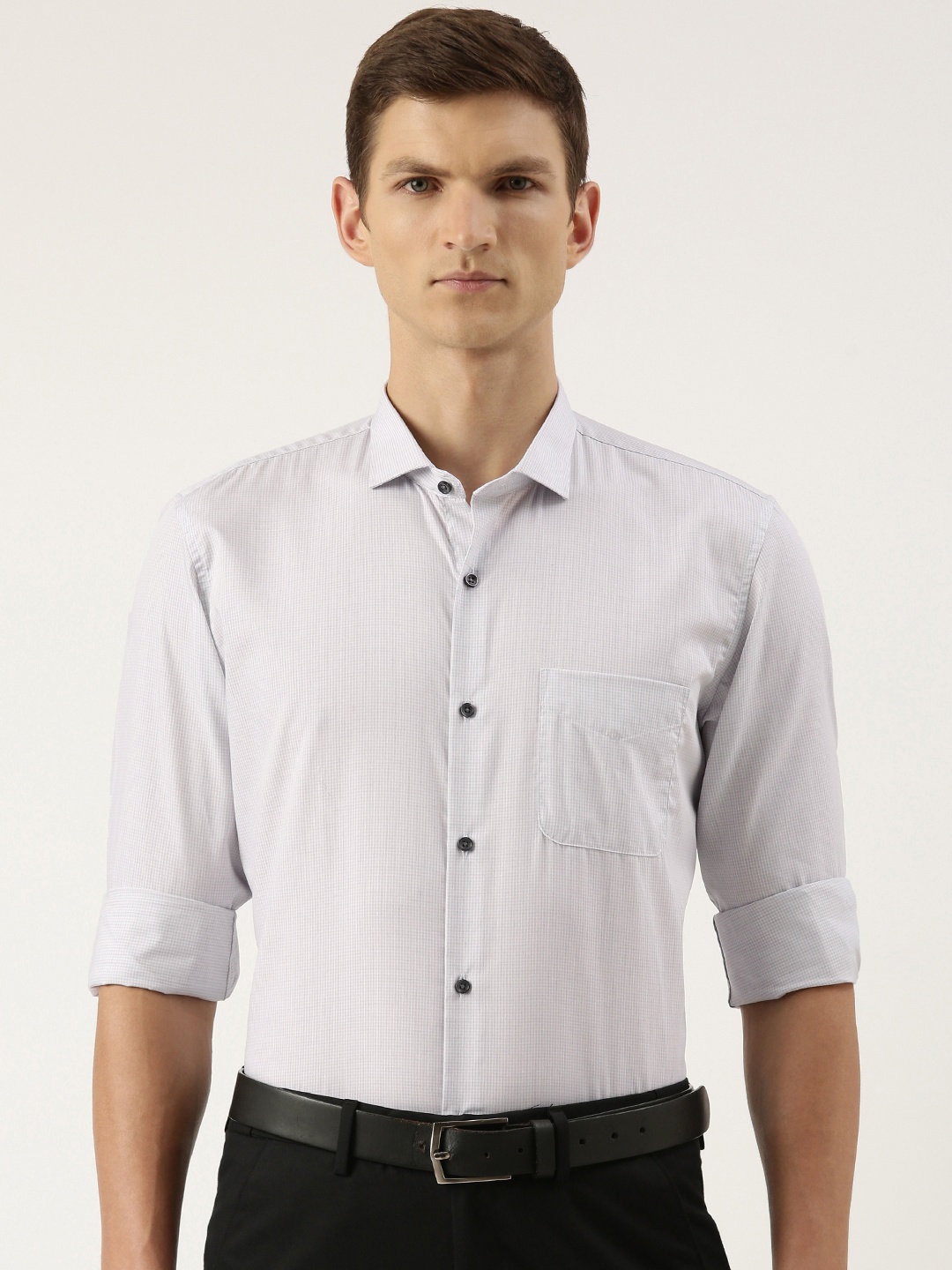

Peter England Slim Fit Gingham Checks Formal Shirt, Grey