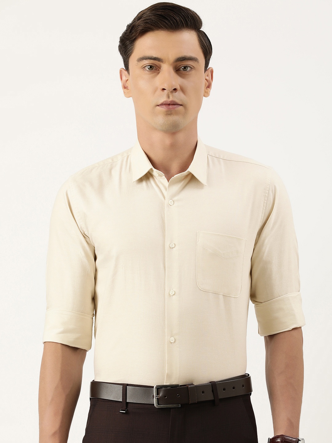 

Peter England Men Pure Cotton Slim Fit Opaque Formal Shirt, Cream