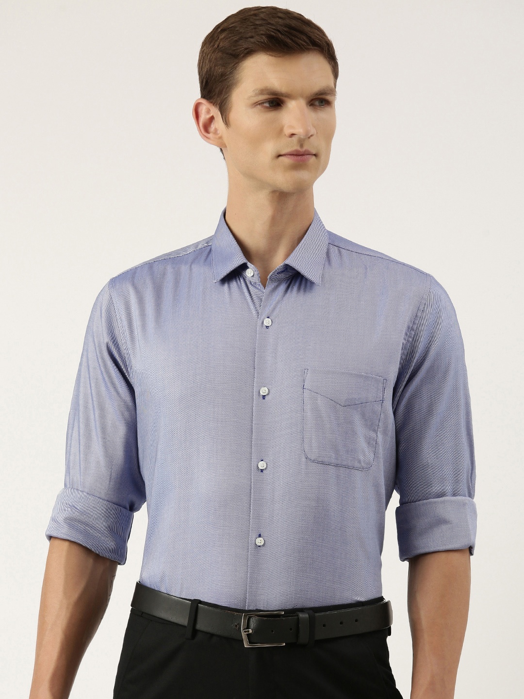 

Peter England Men Slim Fit Opaque Striped Formal Shirt, Navy blue