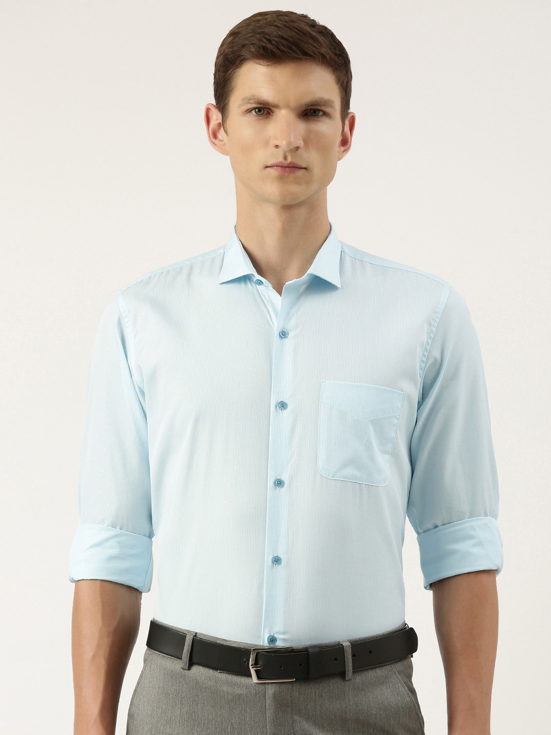 

Peter England Men Slim Fit Opaque Formal Shirt, Blue