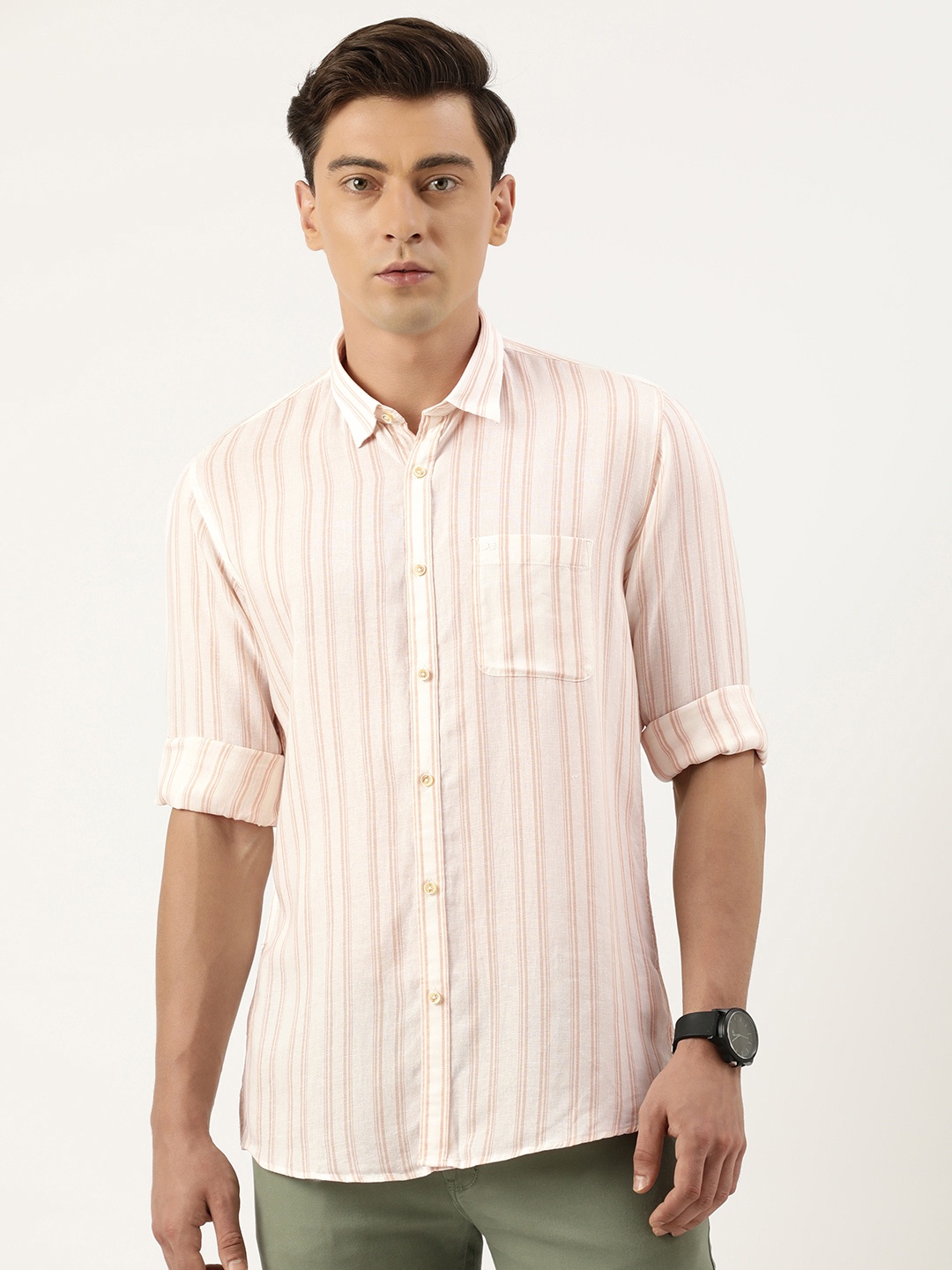 

Peter England Men Slim Fit Multi Stripes Opaque Casual Shirt, White
