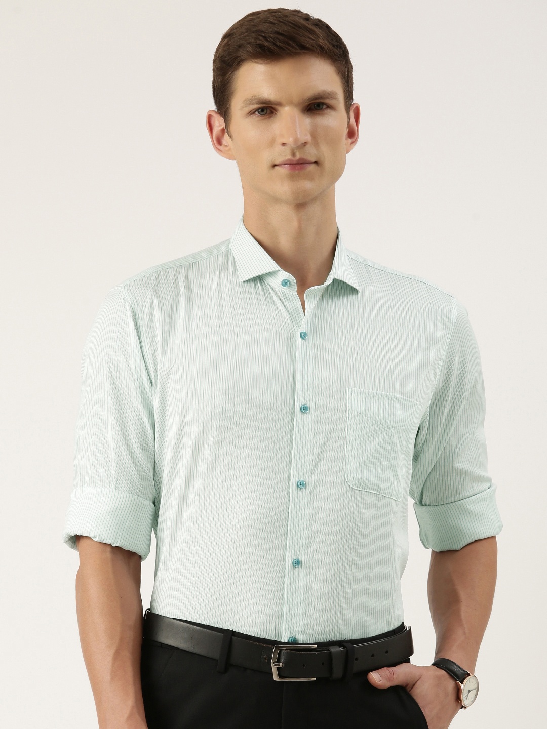 

Peter England Striped Slim Fit Formal Shirt, Sea green