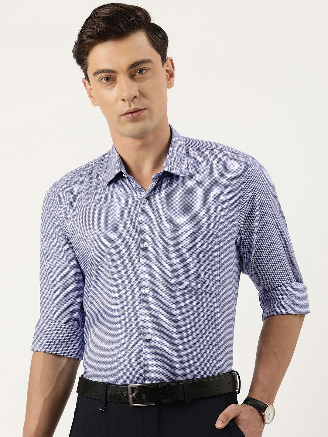 

Peter England Men Pure Cotton Slim Fit Opaque Formal Shirt, Blue