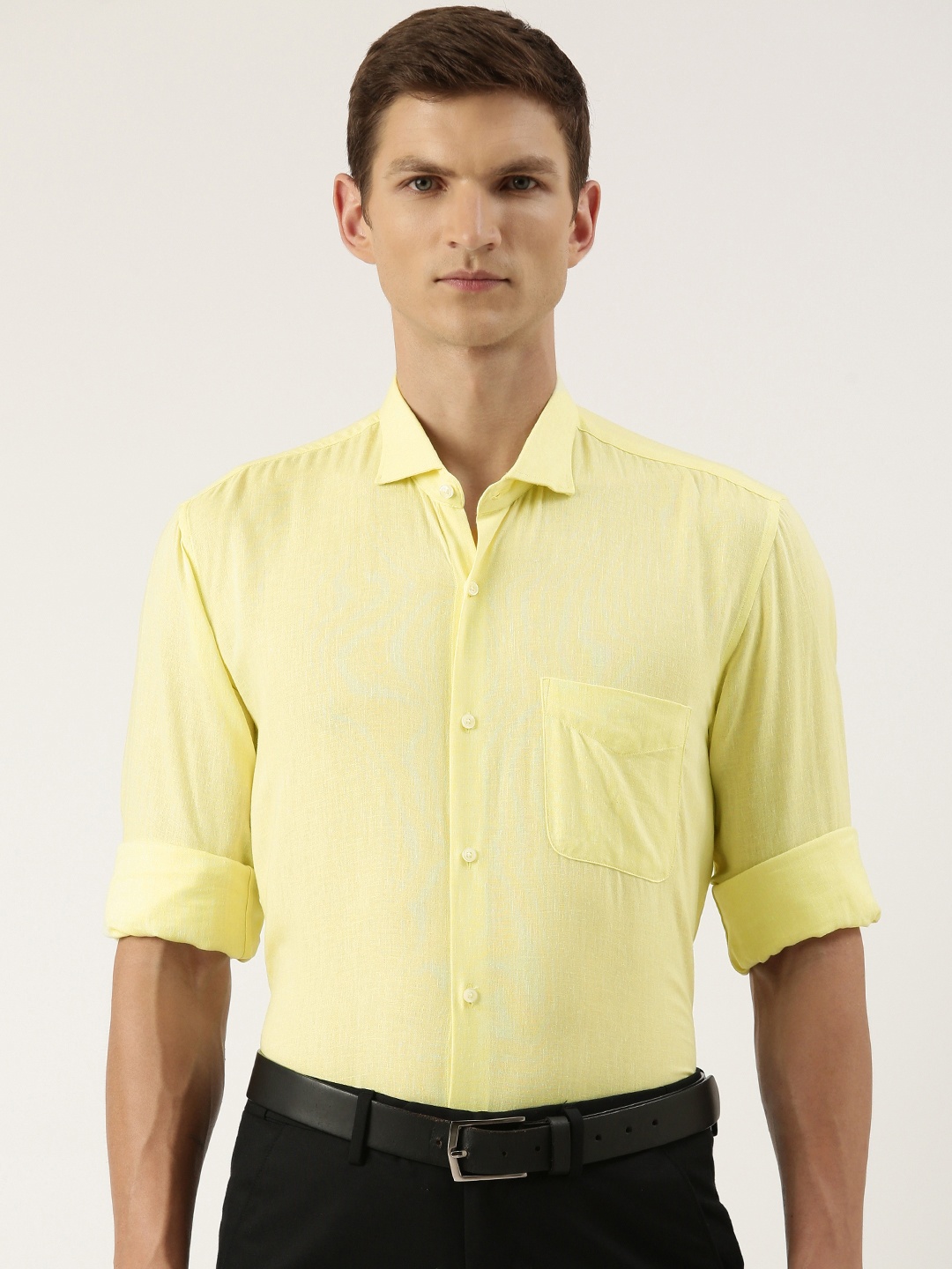 

Peter England Men Slim Fit Opaque Formal Shirt, Yellow