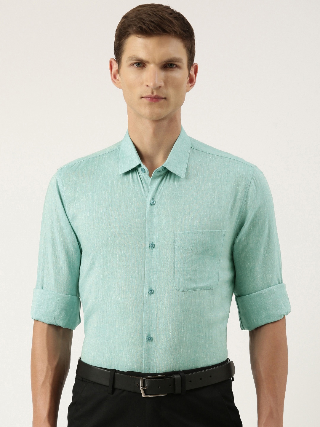 

Peter England Slim Fit Opaque Formal Shirt, Green