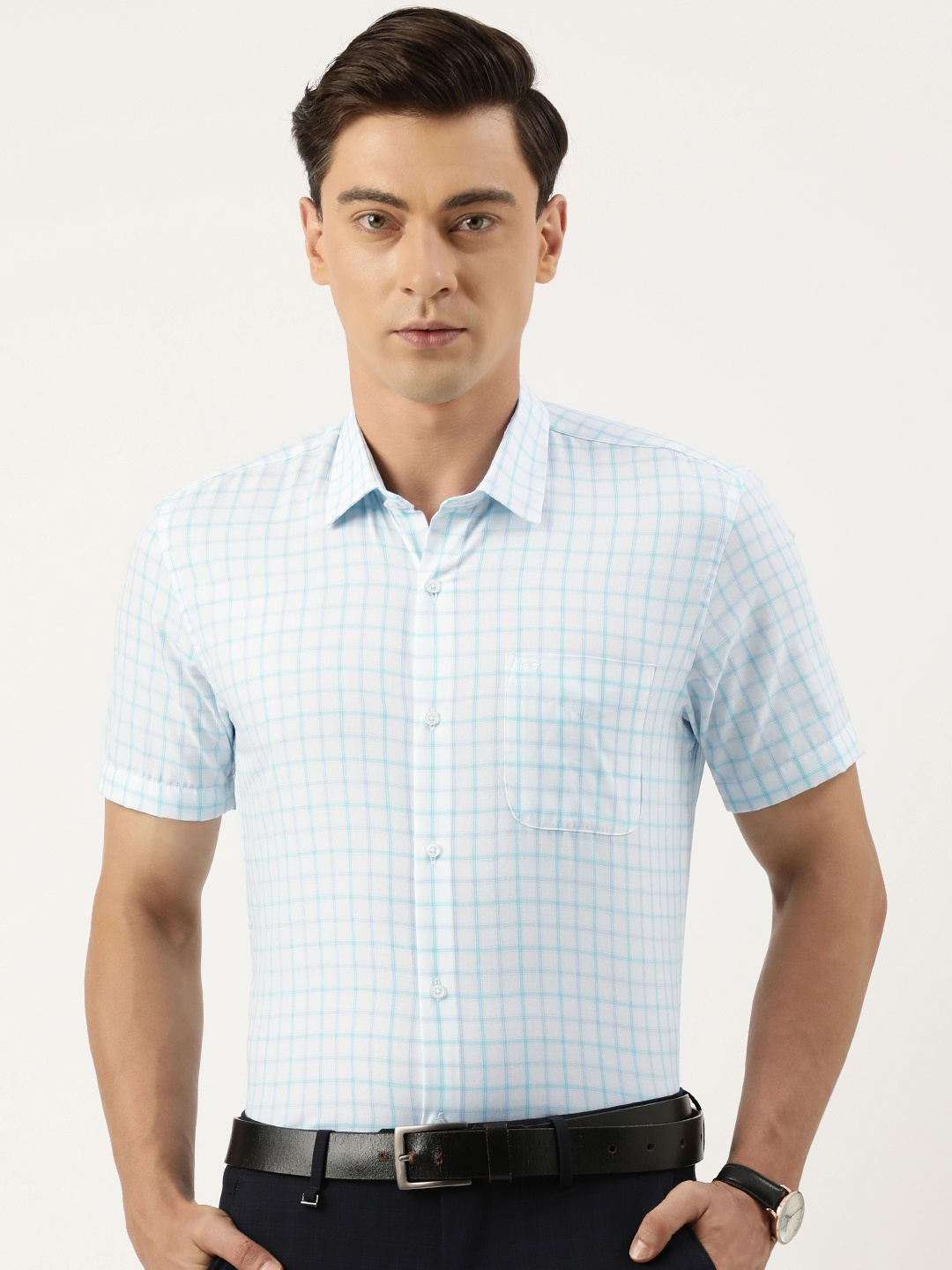 

Peter England Men Slim Fit Opaque Checked Formal Shirt, White