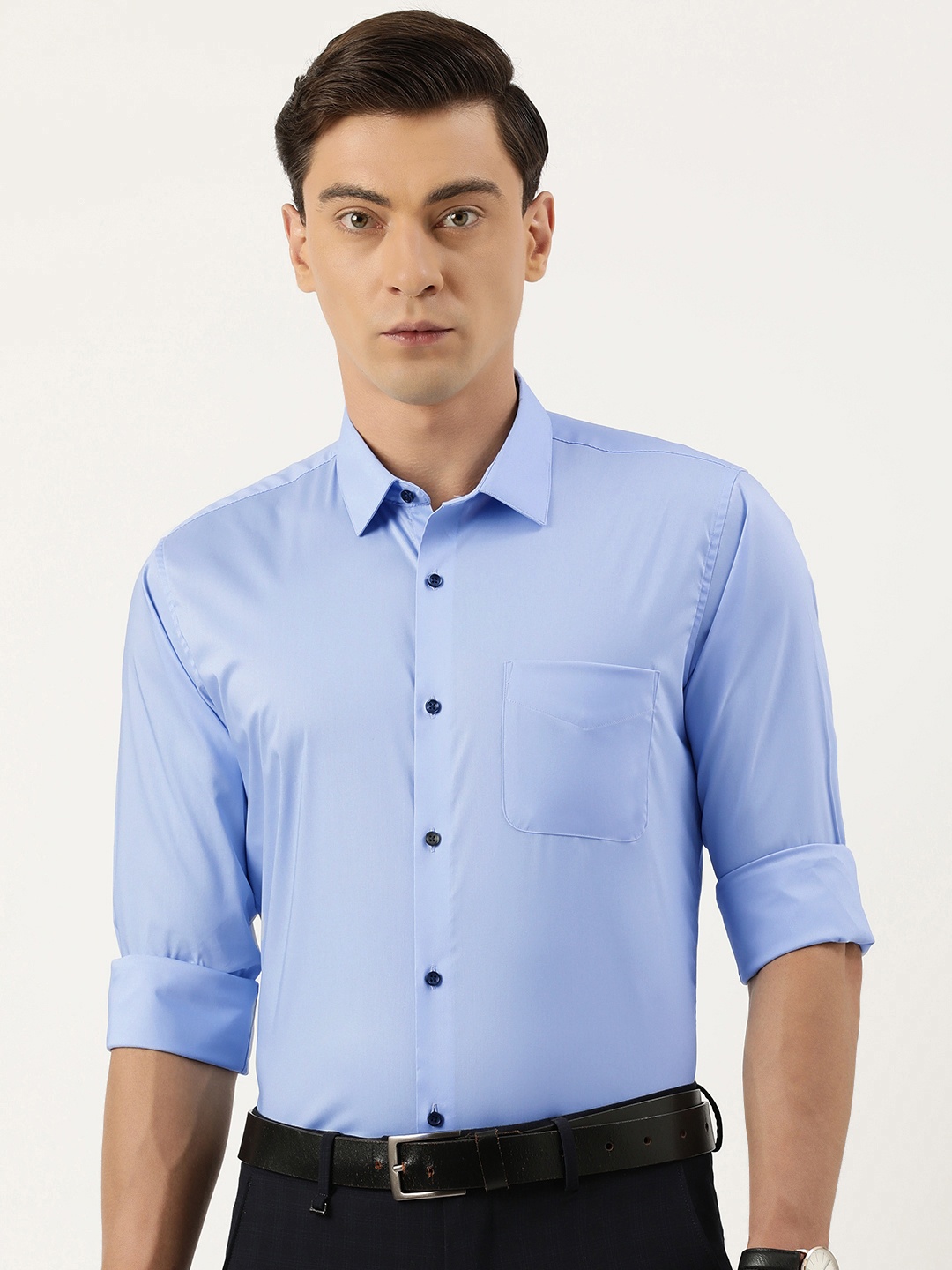 

Peter England Men Slim Fit Opaque Formal Shirt, Blue