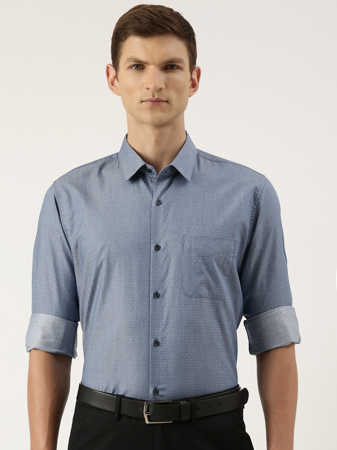 

Peter England Men Slim Fit Opaque Formal Shirt, Navy blue