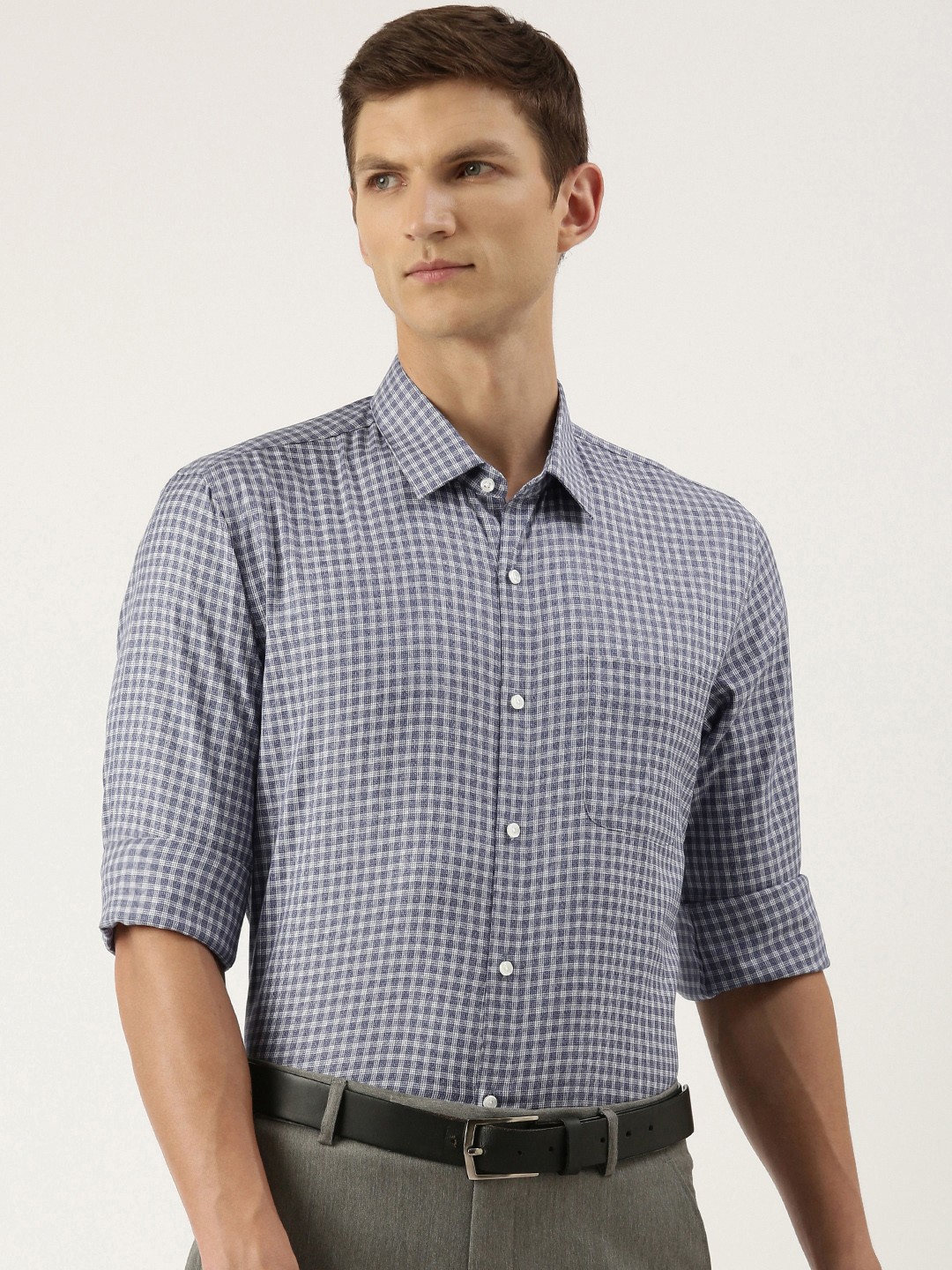 

Peter England Slim Fit Checked Formal Shirt, Blue