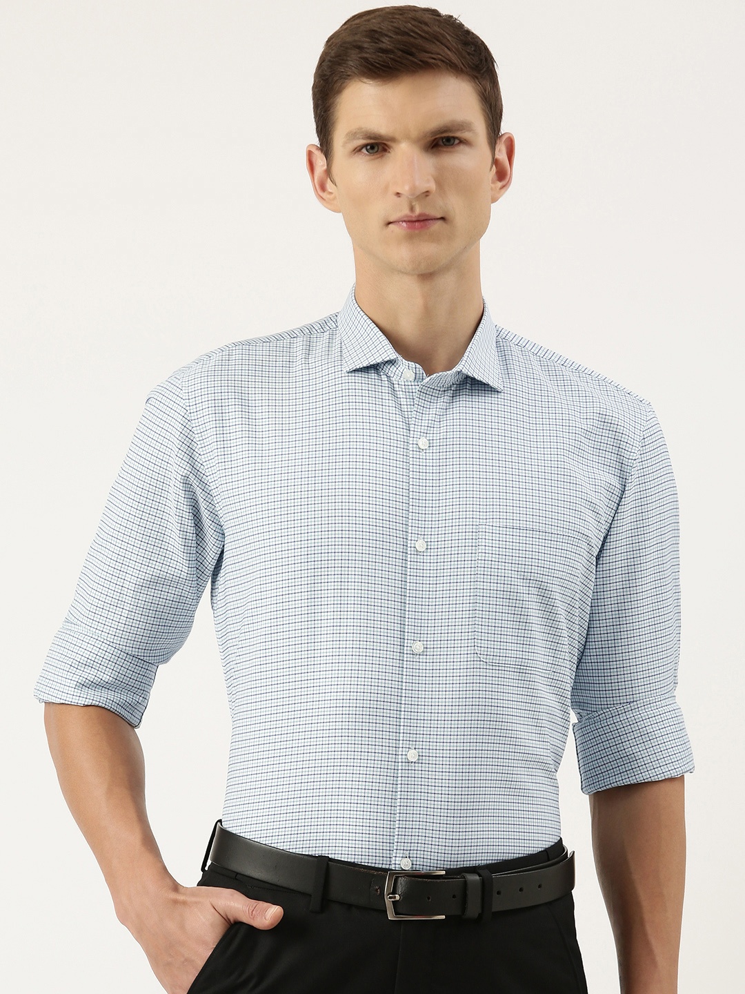 

Peter England Slim Fit Shepherd Checks Formal Shirt, Green