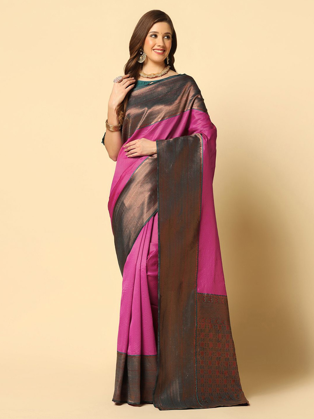 

Mitera Woven Design Zari Banarasi Saree, Pink