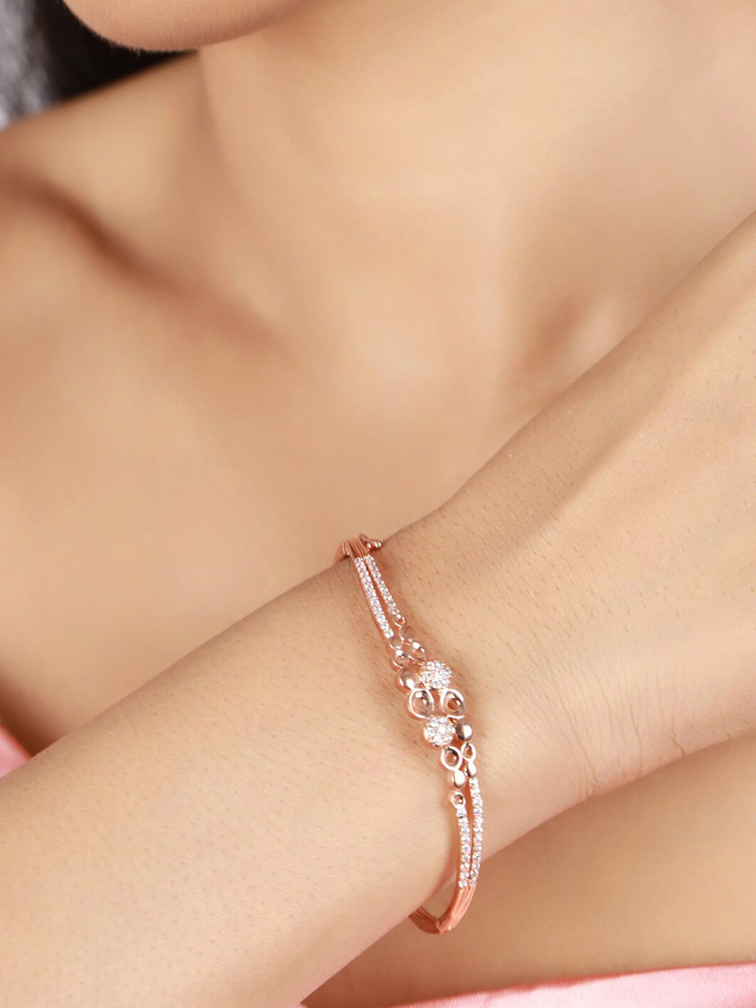 

DressBerry White Brass American Diamond Rose Gold-Plated Kada Bracelet