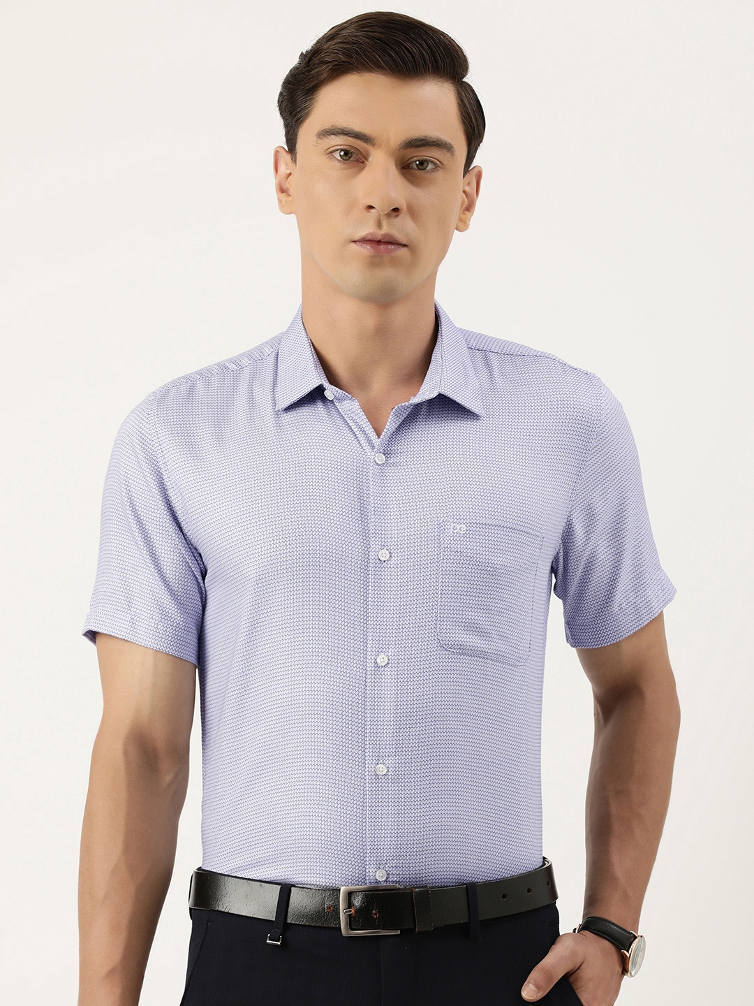 

Peter England Men Pure Cotton Slim Fit Opaque Formal Shirt, Blue