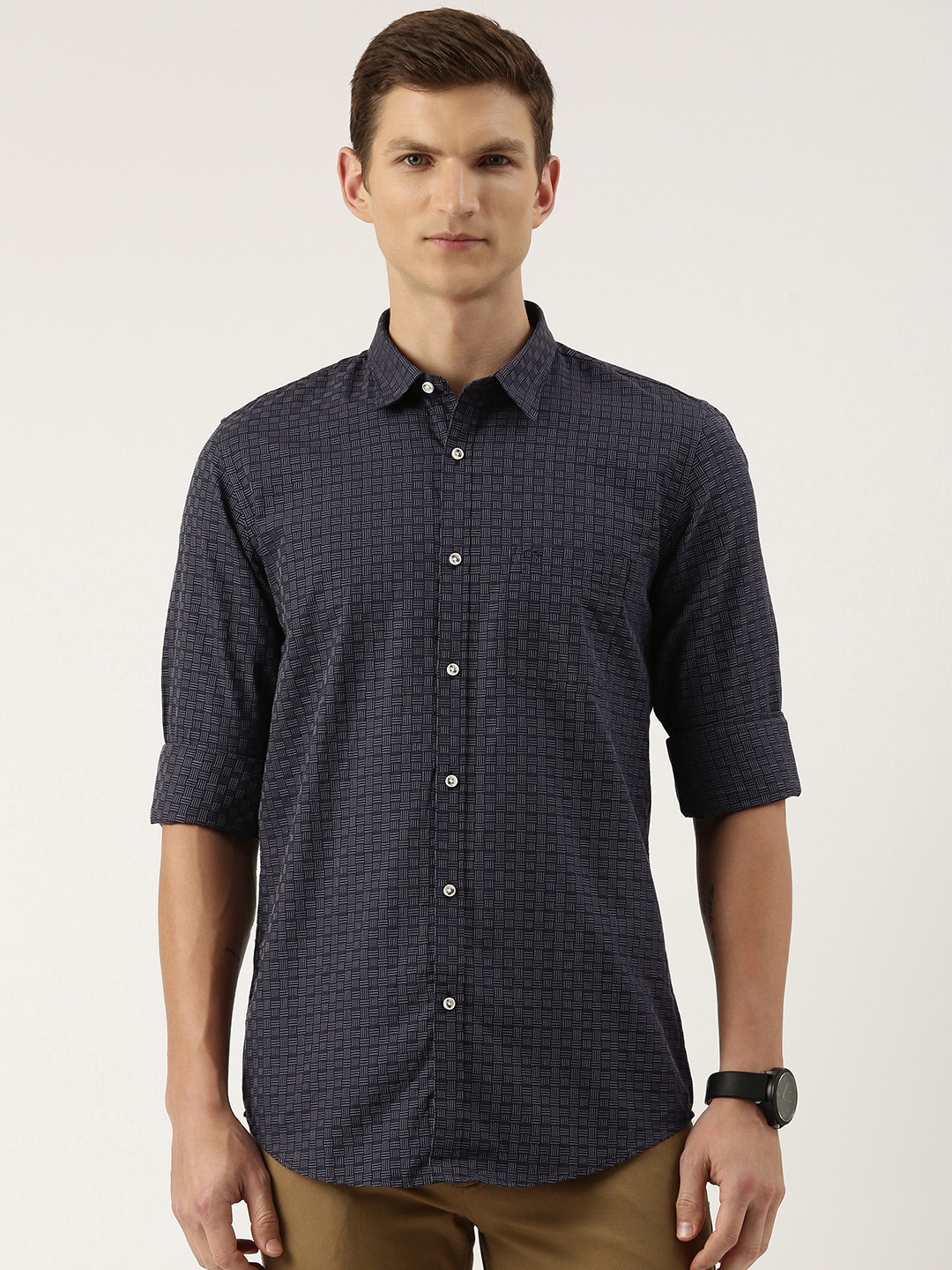 

Peter England Textured Slim Fit Cotton Shirt, Navy blue