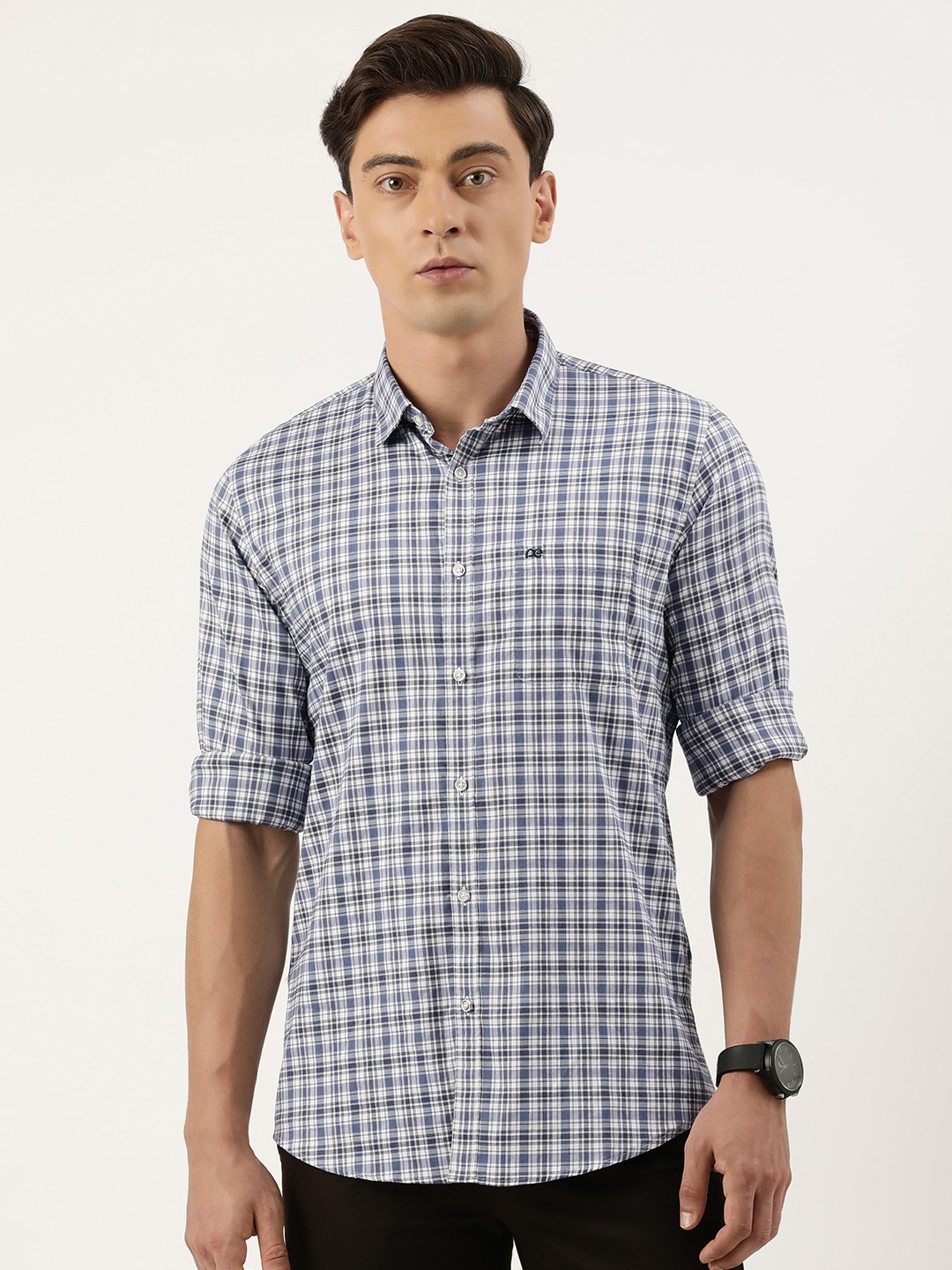 

Peter England Men Slim Fit Tartan Checks Opaque Casual Shirt, Blue