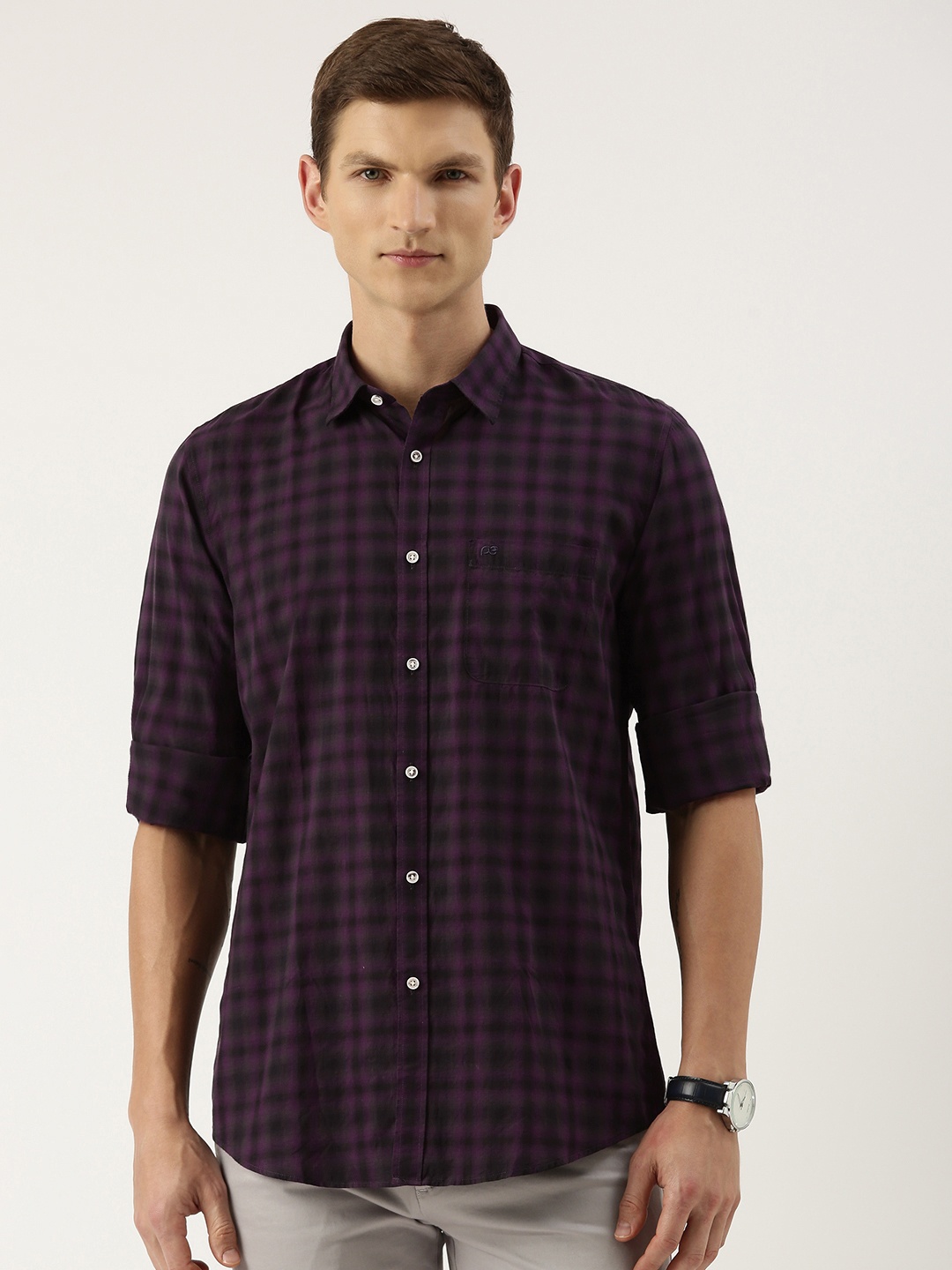 

Peter England Slim Fit Buffalo Checks Cotton Shirt, Purple