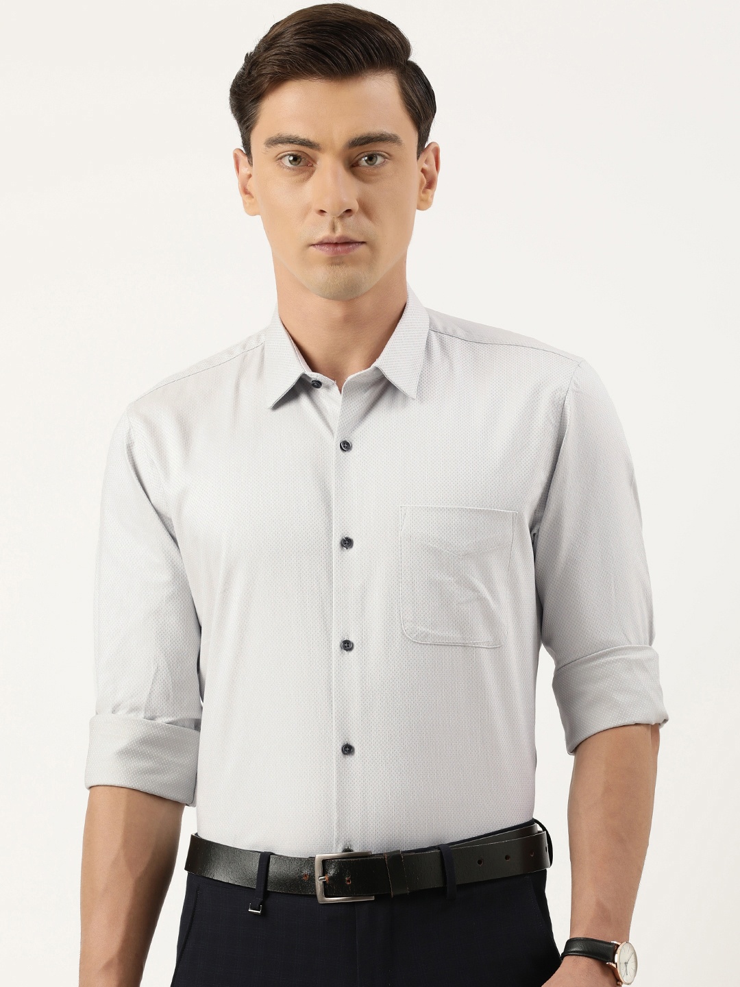 

Peter England Men Slim Fit Opaque Formal Shirt, Grey