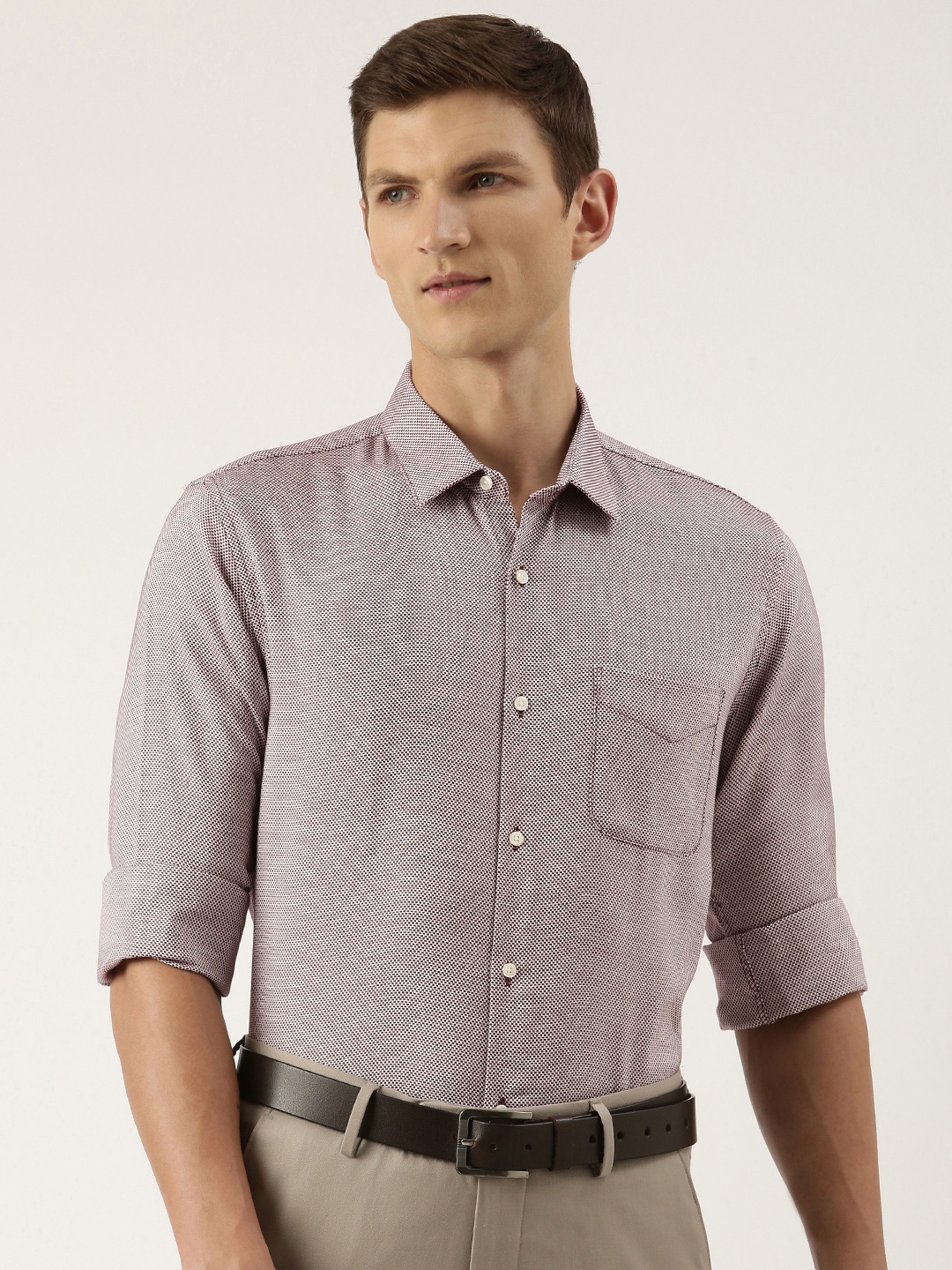 

Peter England Textured Slim Fit Pure Cotton Shirt, Burgundy